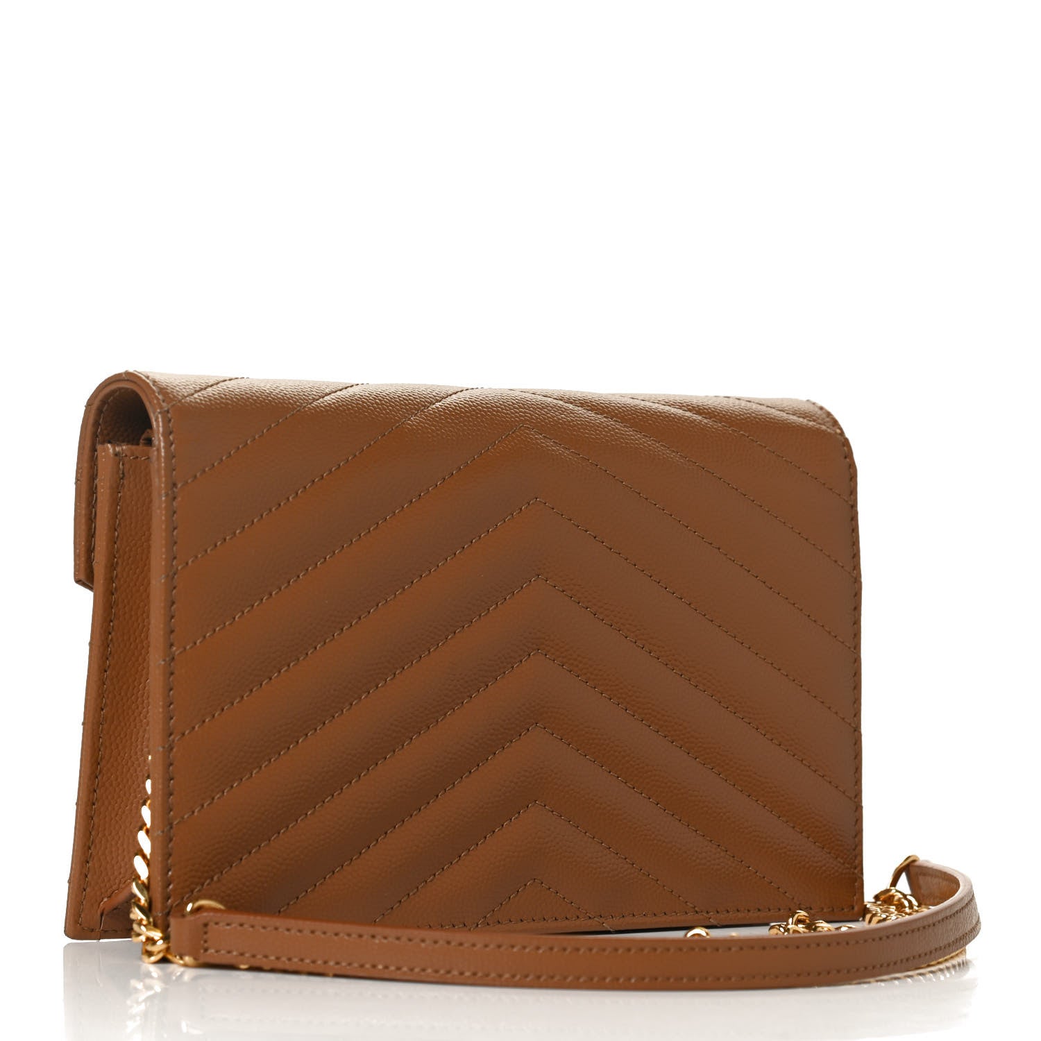 Saint Laurent Grain De Poudre Matelasse Chevron Monogram Envelope Chain Wallet Natural Dark 2 of 12