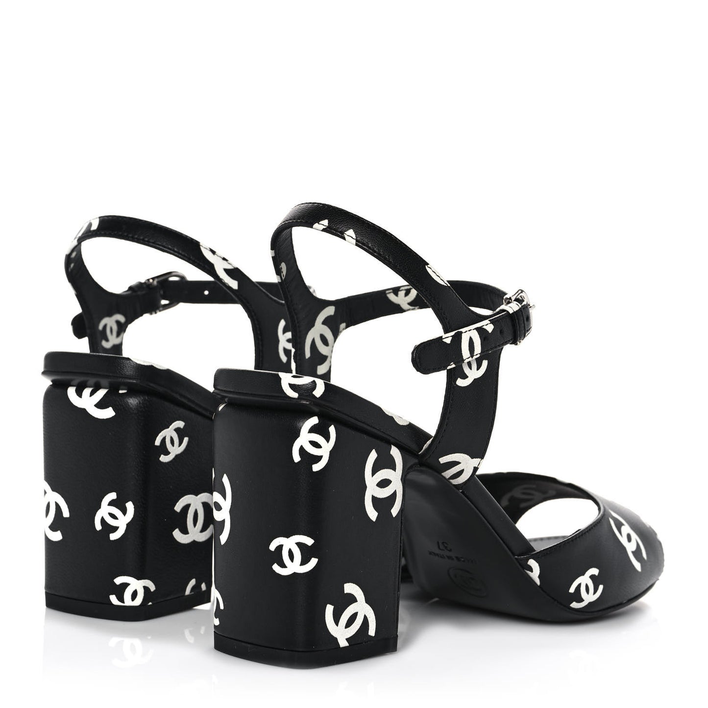 Printed Lambskin CC Sandals 37 Black White