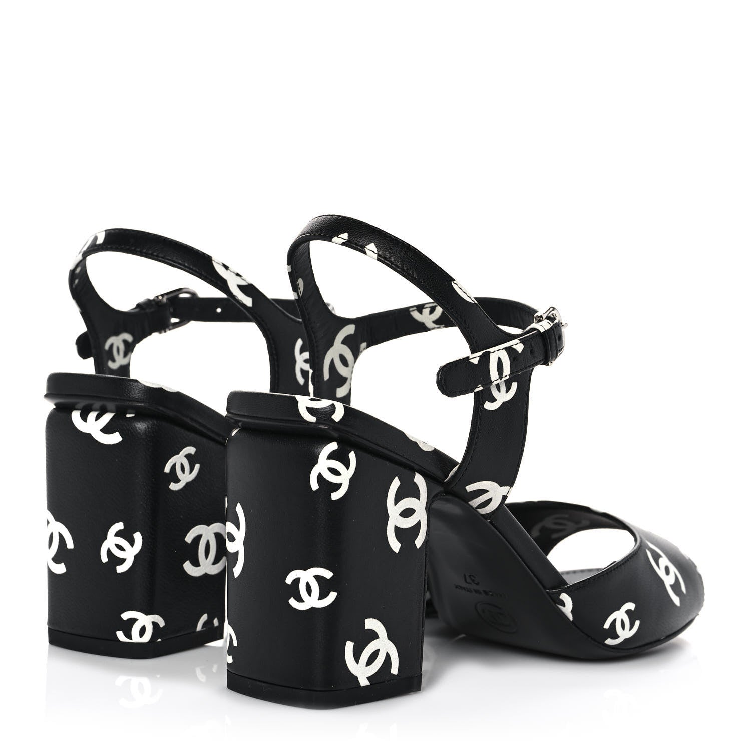 Chanel Printed Lambskin CC Sandals 37 Black White 4 of 9