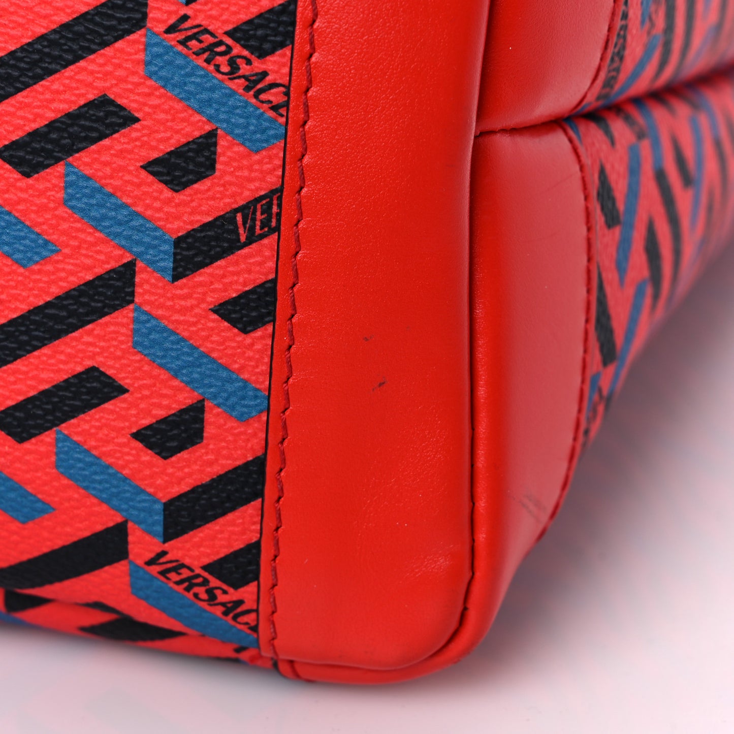 Calfskin La Greca Smile Signature Shopper Tote Blue Red