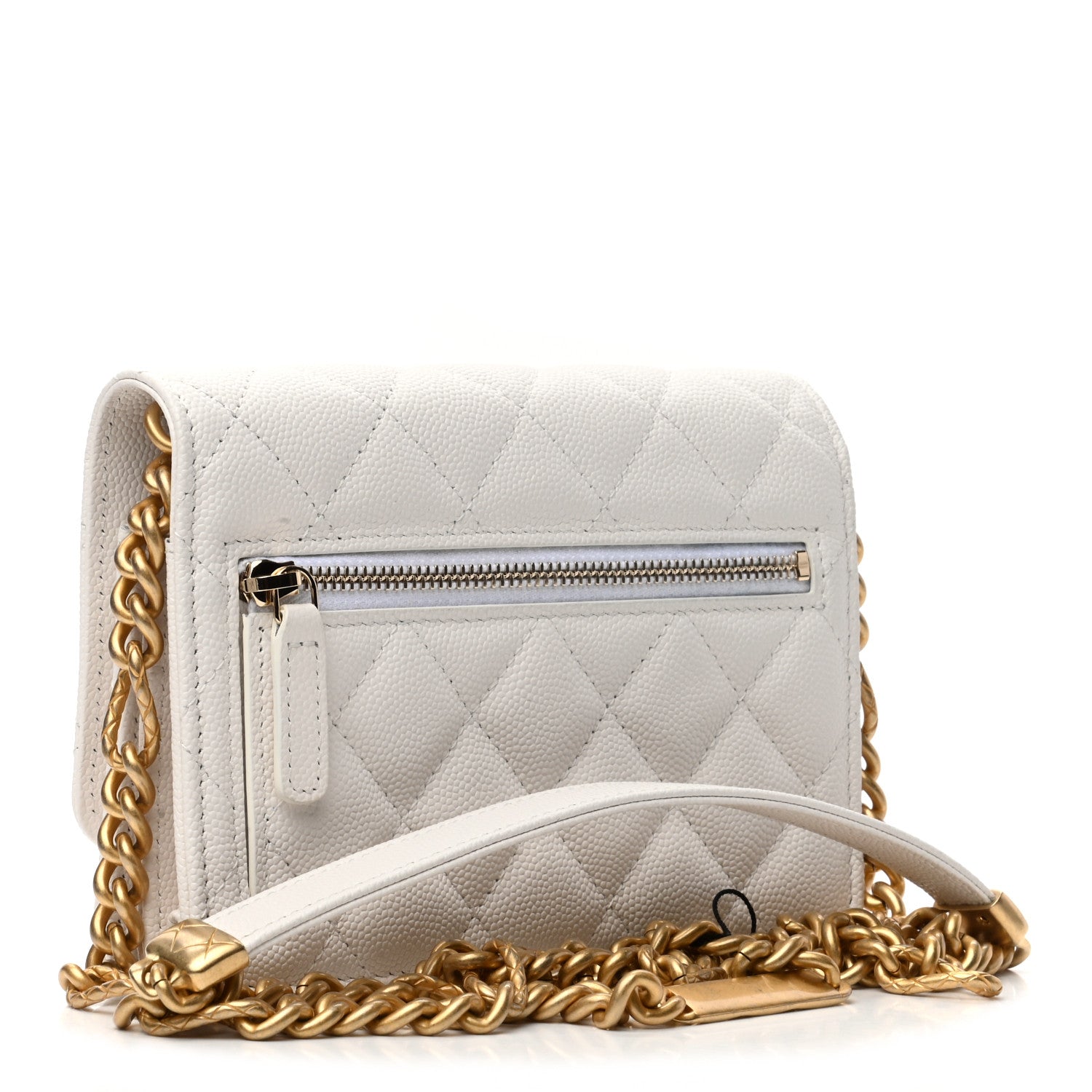 Chanel Caviar Quilted Large Bracelet On Chain Clutch White 3 of 10