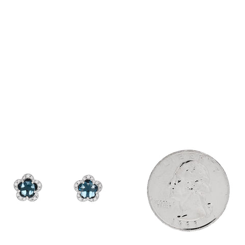 18K White Gold Diamond Blue Topaz Figlia Dei Fiori Earrings
