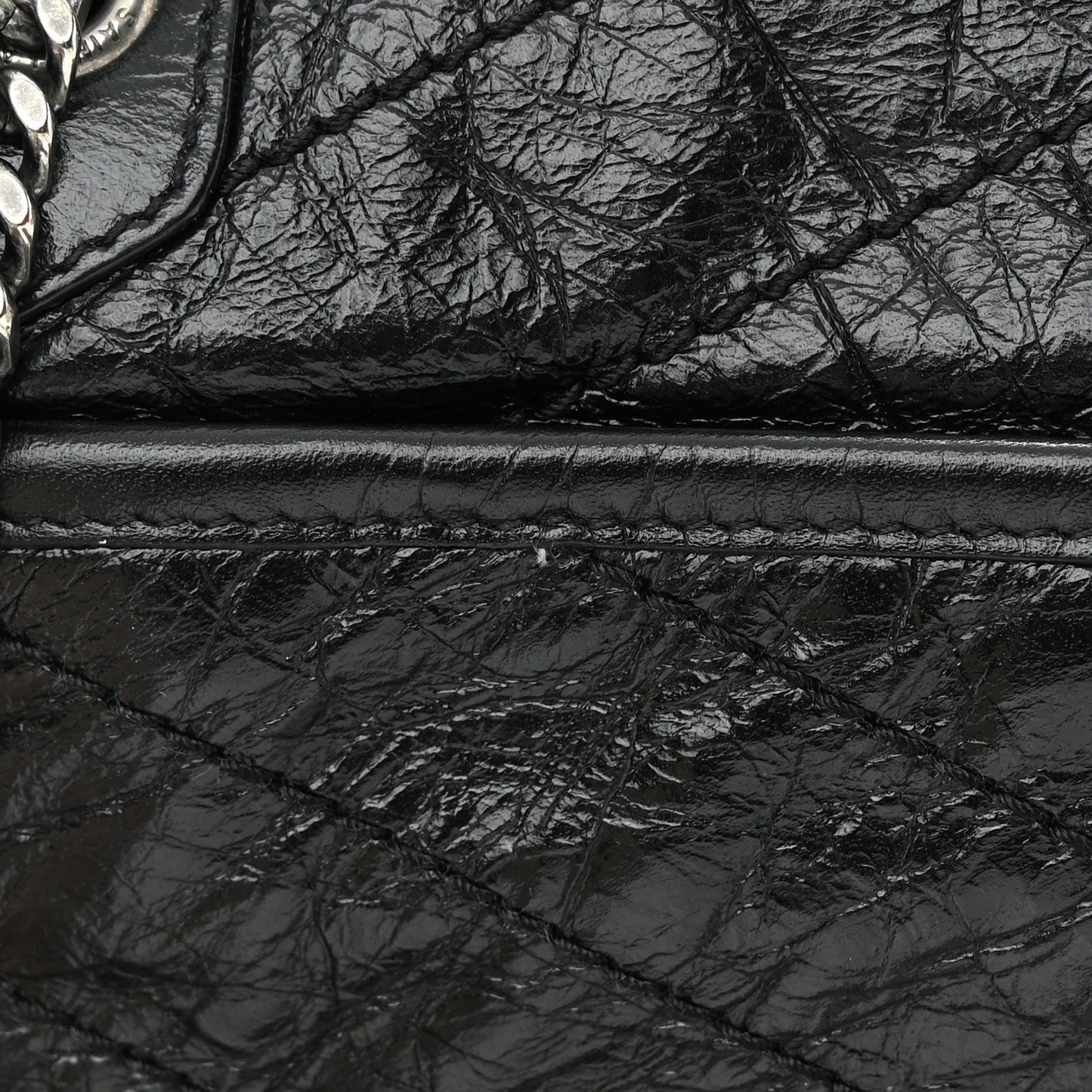 Crinkled Calfskin Matelasse Monogram Baby Niki Chain Satchel Black