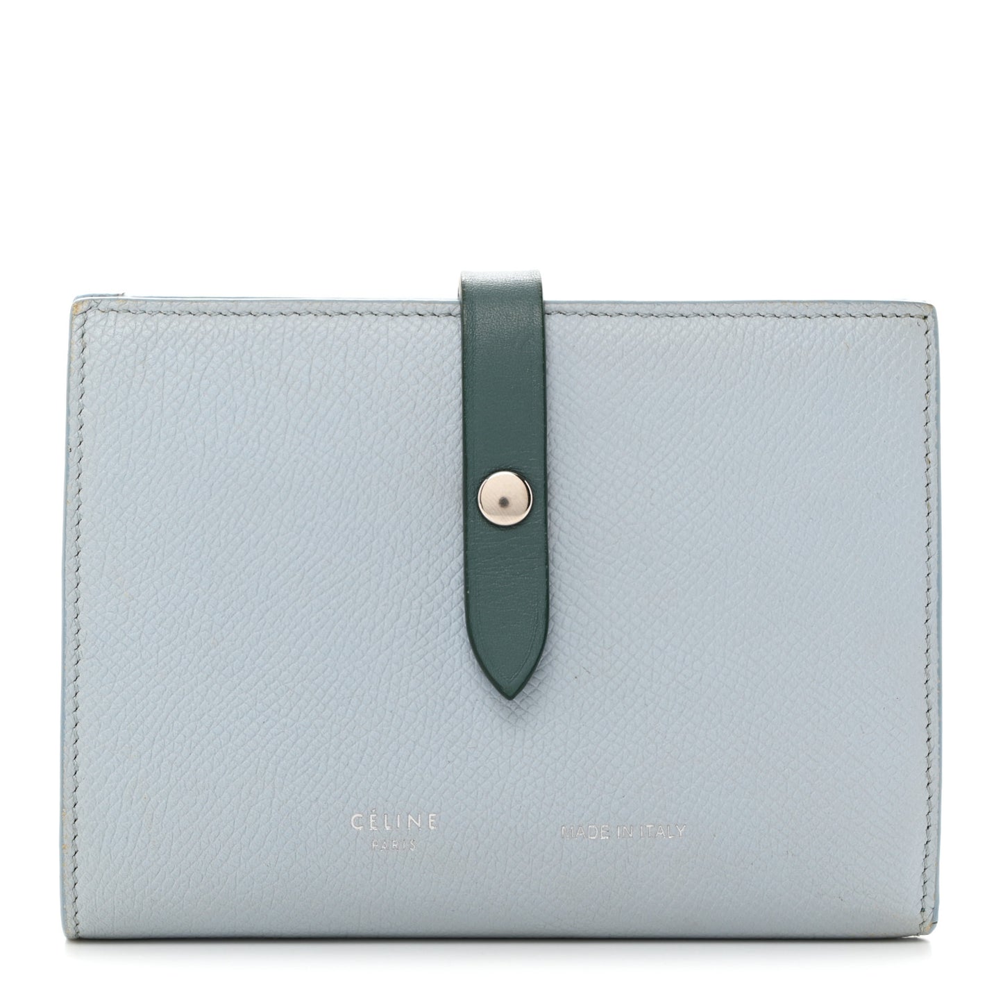 Grained Calfskin Medium Multifunction Strap Wallet Pale Blue