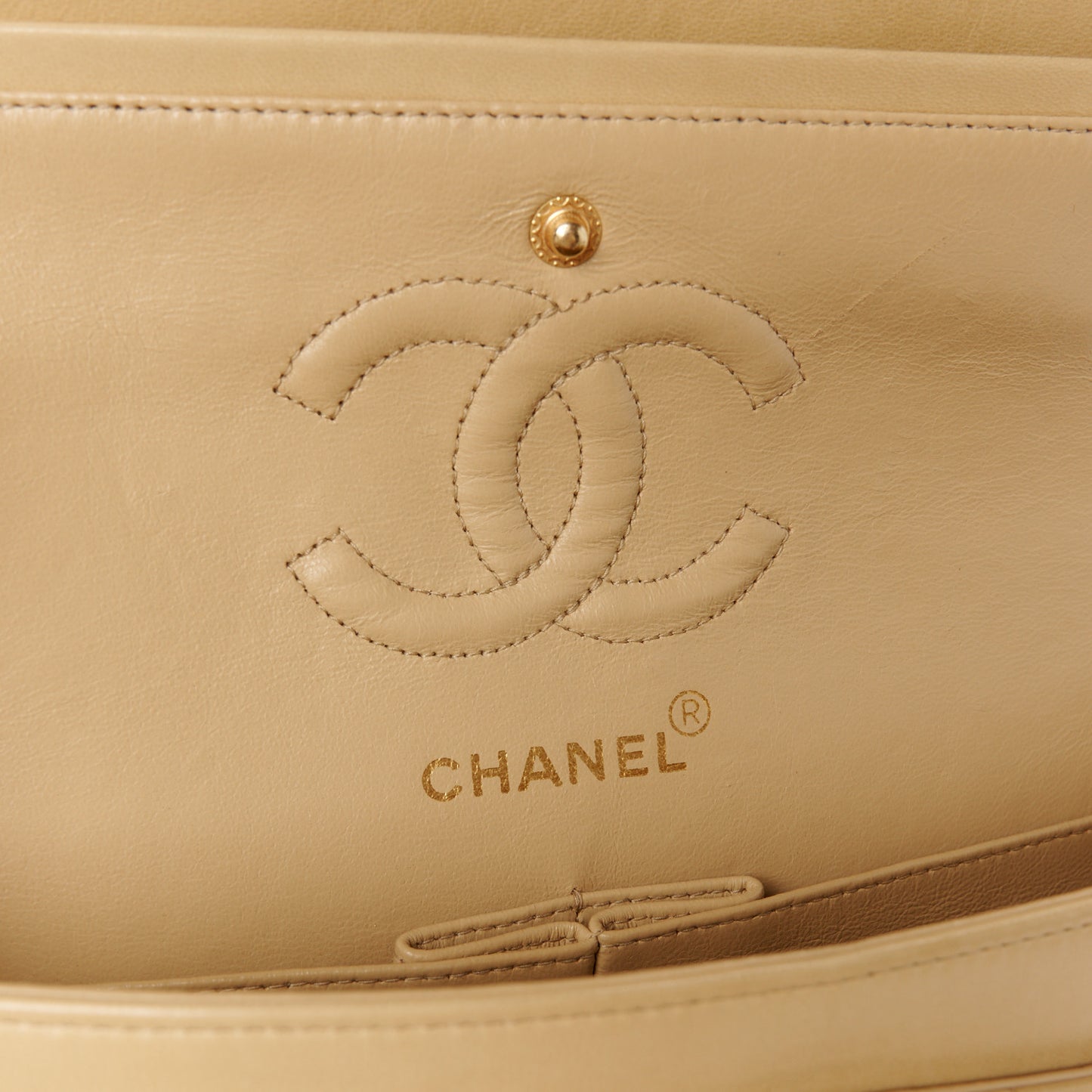 Lambskin Quilted Medium Double Flap Beige