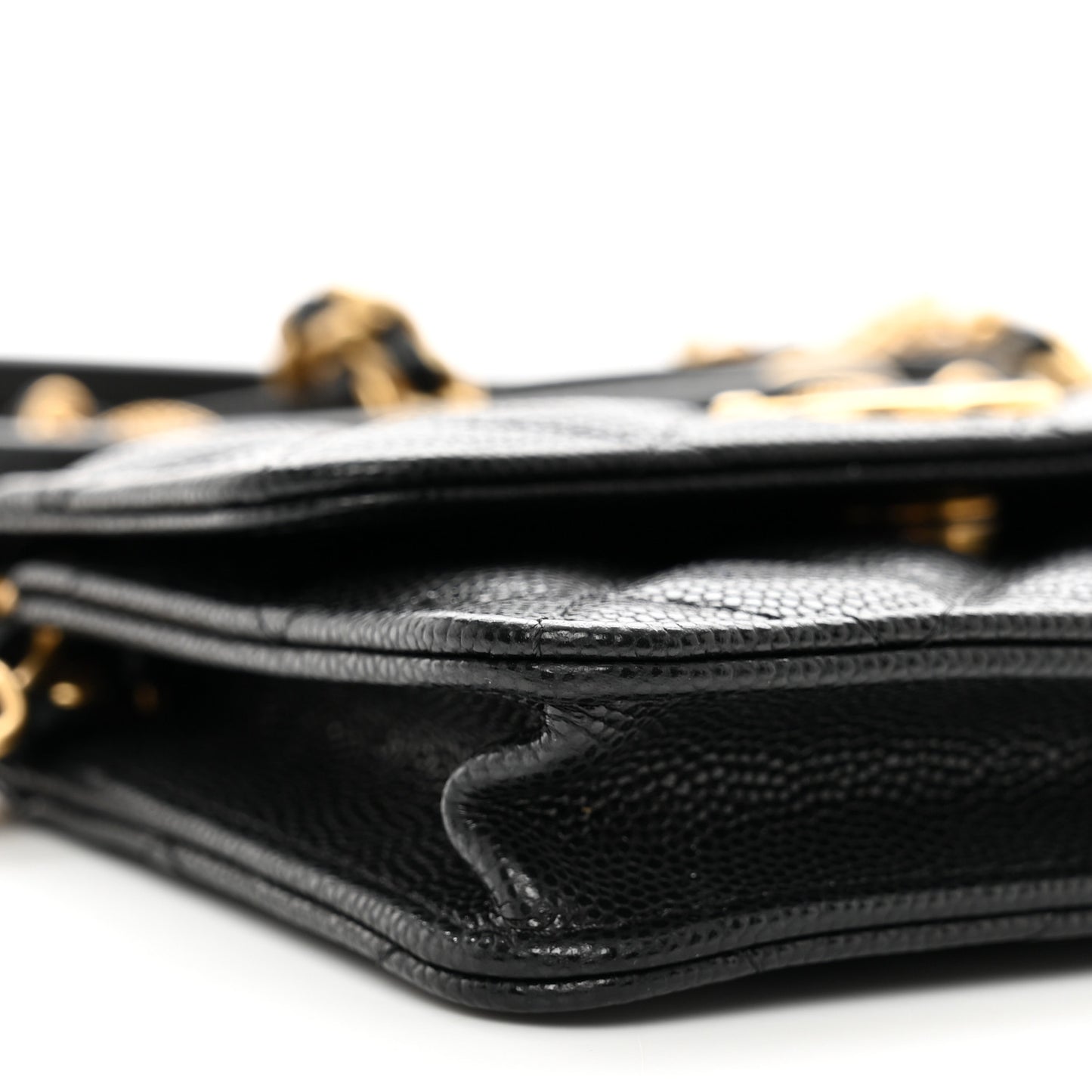 Caviar Quilted Twist Your Buttons Coin Purse With Chain Black