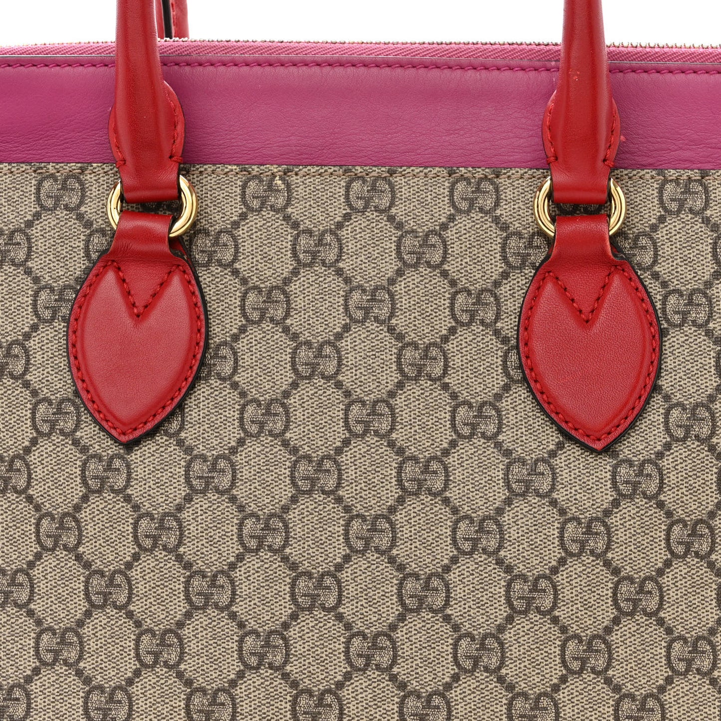 GG Supreme Monogram Moon Calfskin Small Zip Top Tote Beige Ebony Hibiscus Red New Rosette