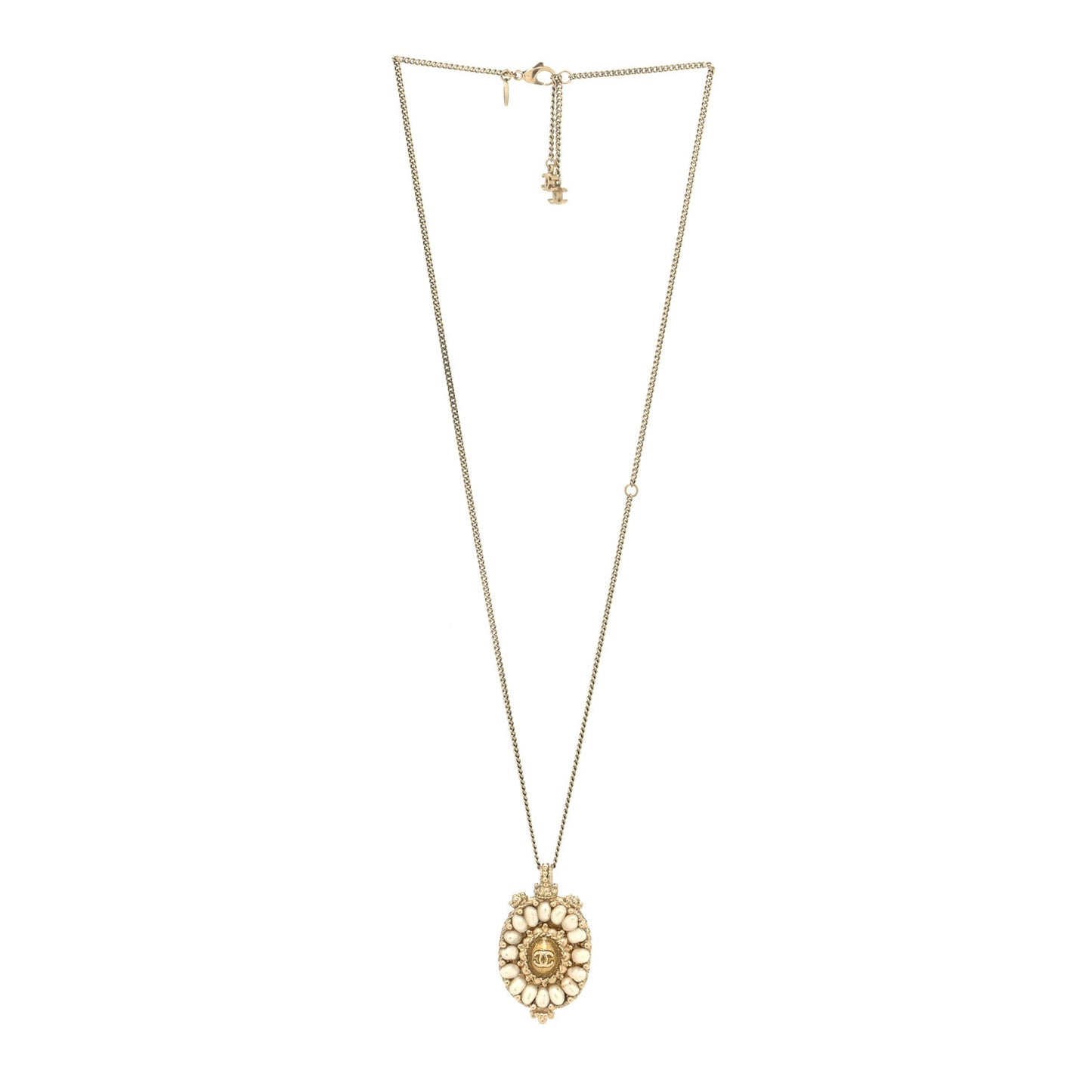 Metal Pearl Gripoix Necklace Gold