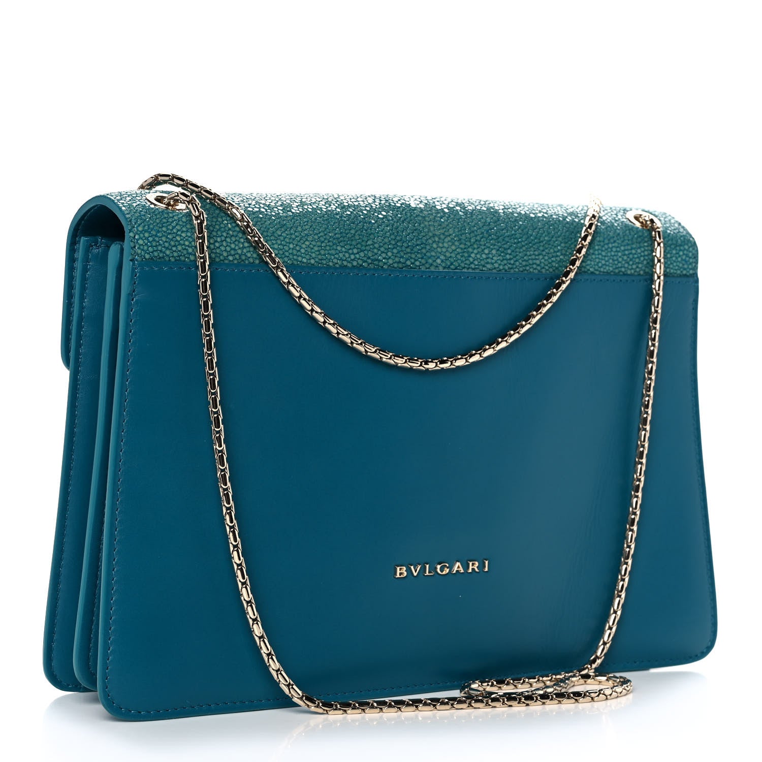 Bulgari Calfskin Galuchat Serpenti Forever Shoulder Bag Blue 3 of 12