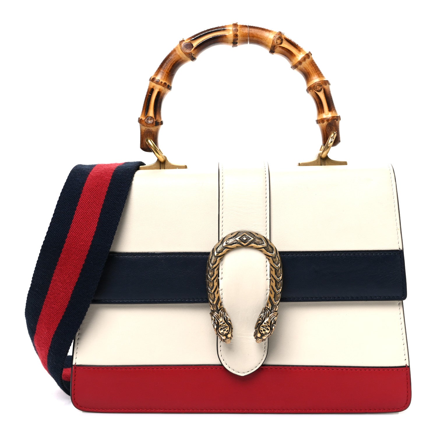 GUCCIバック Gucci Calfskin Bamboo Web Medium Dionysus Top Handle Bag White