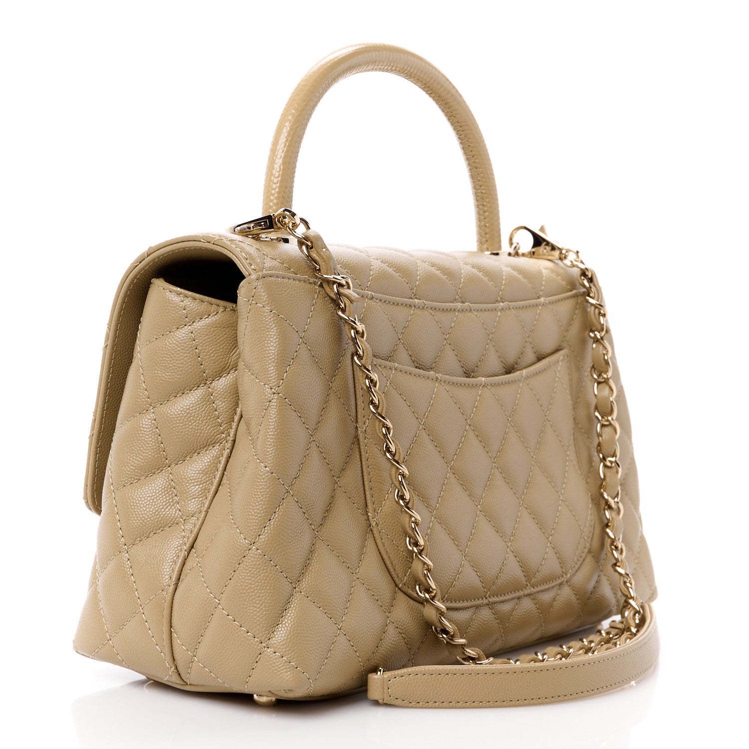Chanel Caviar Lizard Embossed Quilted Small Coco Handle Flap Dark Beige 3 of 11