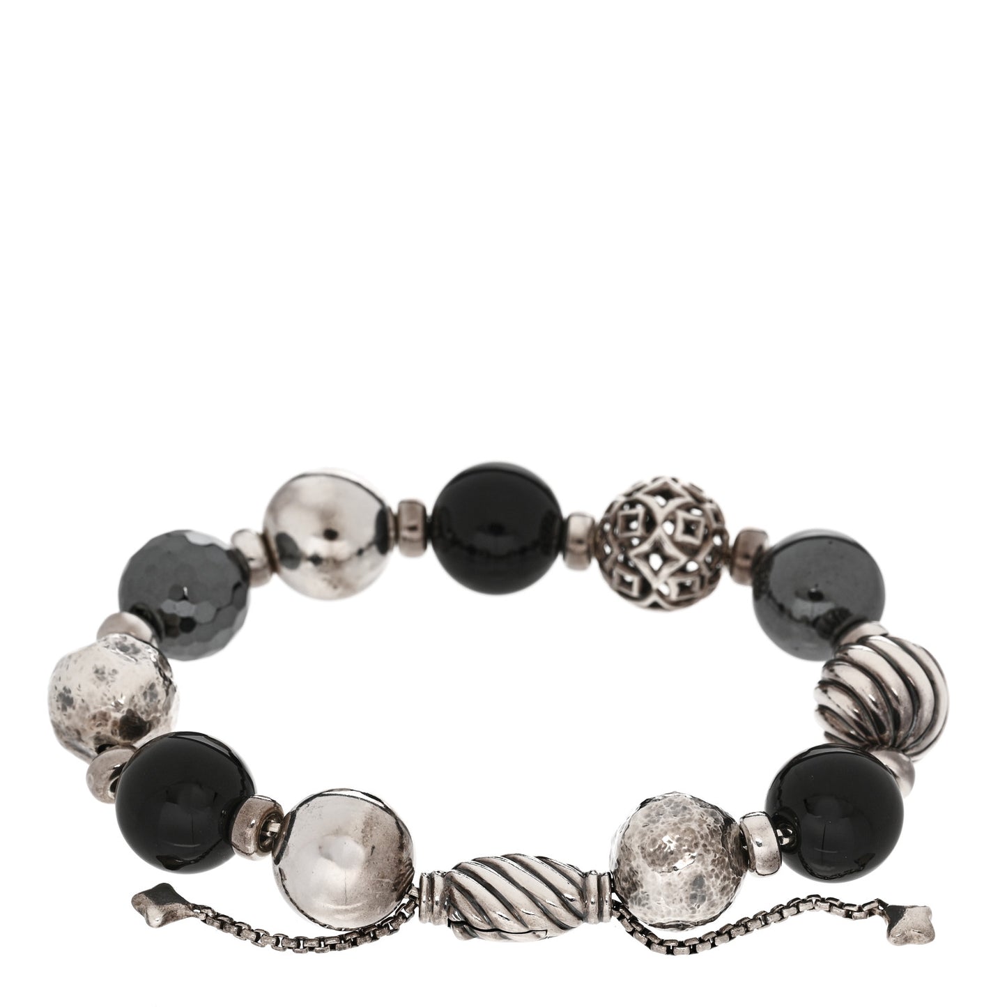 Sterling Silver Black Onyx Hematite 14mm Elements Bead Bracelet