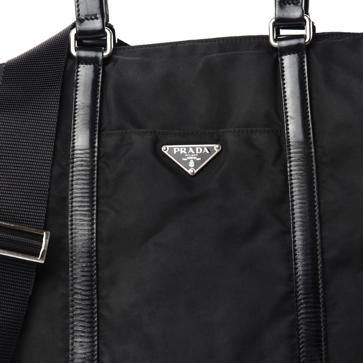 Tessuto Nylon Calfskin Tote Black