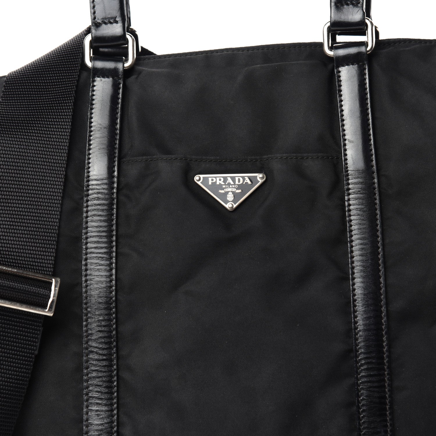 Prada Tessuto Nylon Calfskin Tote Black 9 of 9