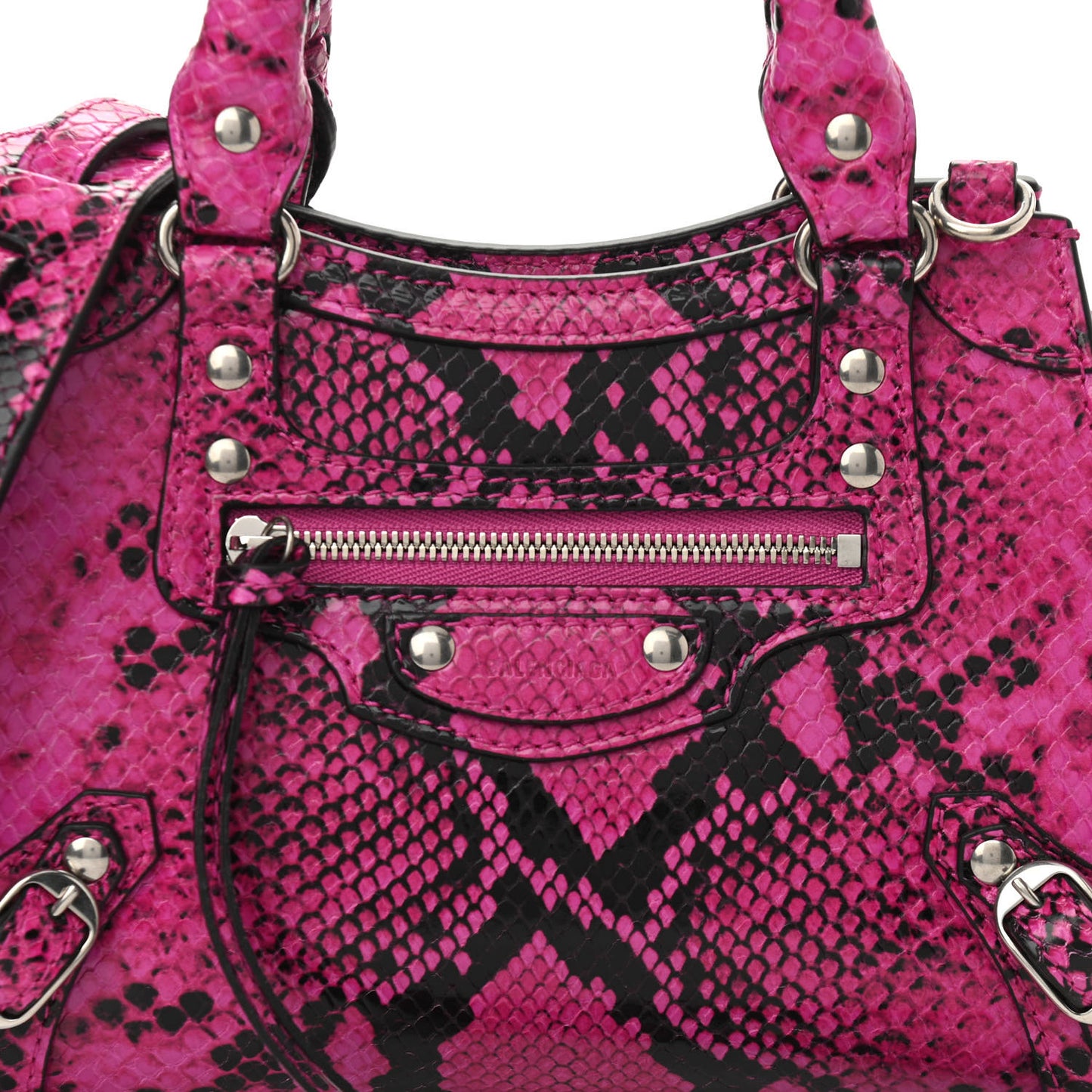 Calfskin Python Effect Neo Classic Silver Hardware Mini City Fuchsia Black