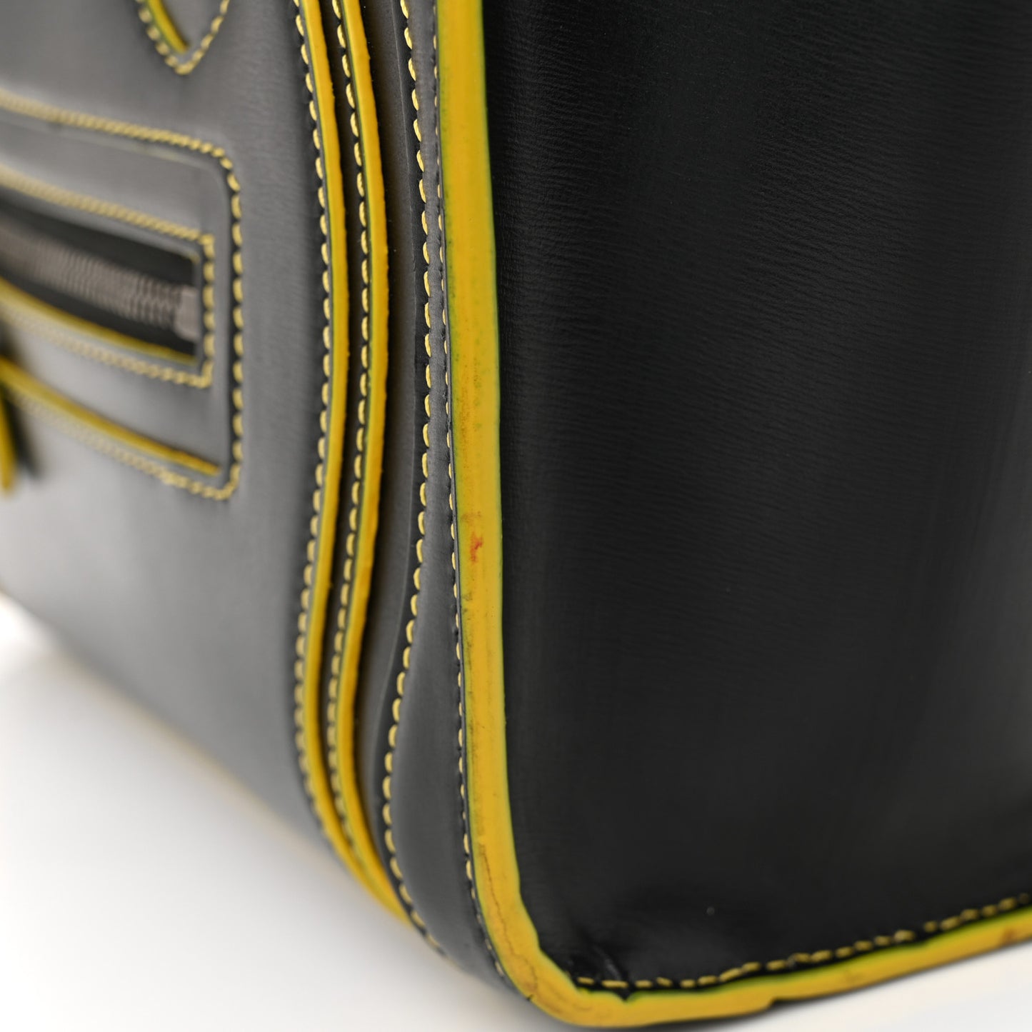 Satin Calfskin Nano Debossed Luggage Black Yellow
