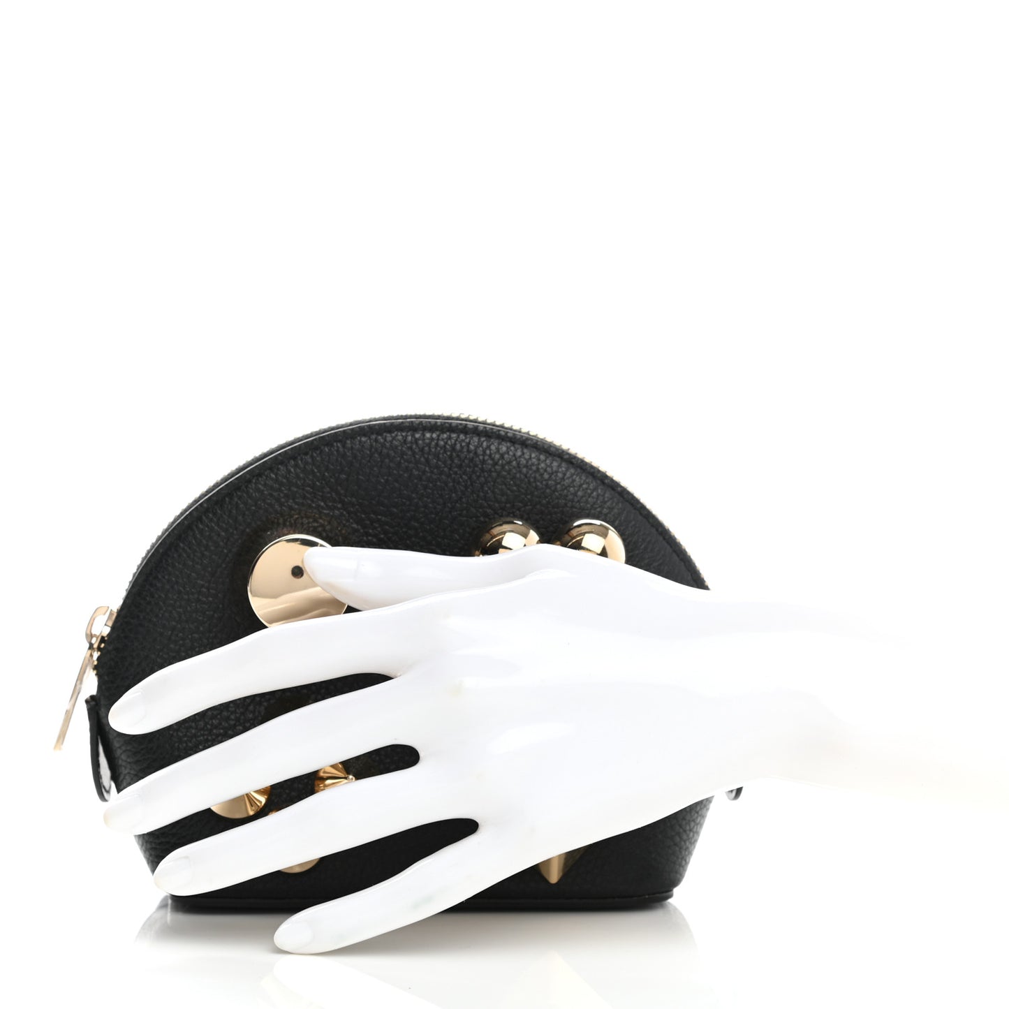 Grained Calfskin Carasky Studded Cosmetic Pouch Black Gold
