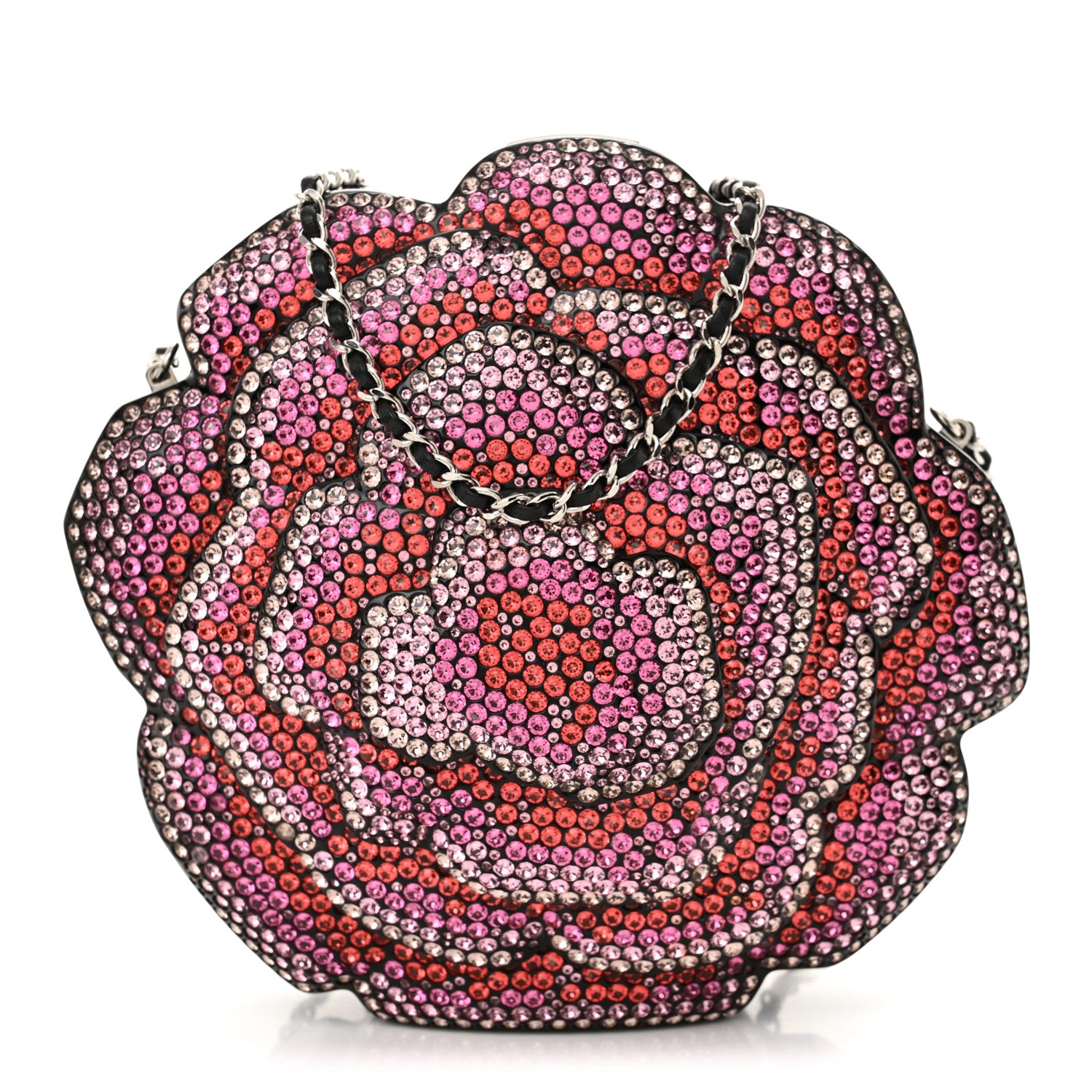 CHANEL広夢様 Chanel Plexiglass Strass Camellia Minaudiere Clutch Pink Black