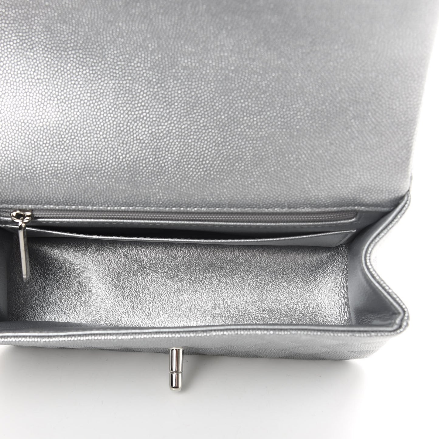 Metallic Caviar Quilted Mini Top Handle Rectangular Flap Silver
