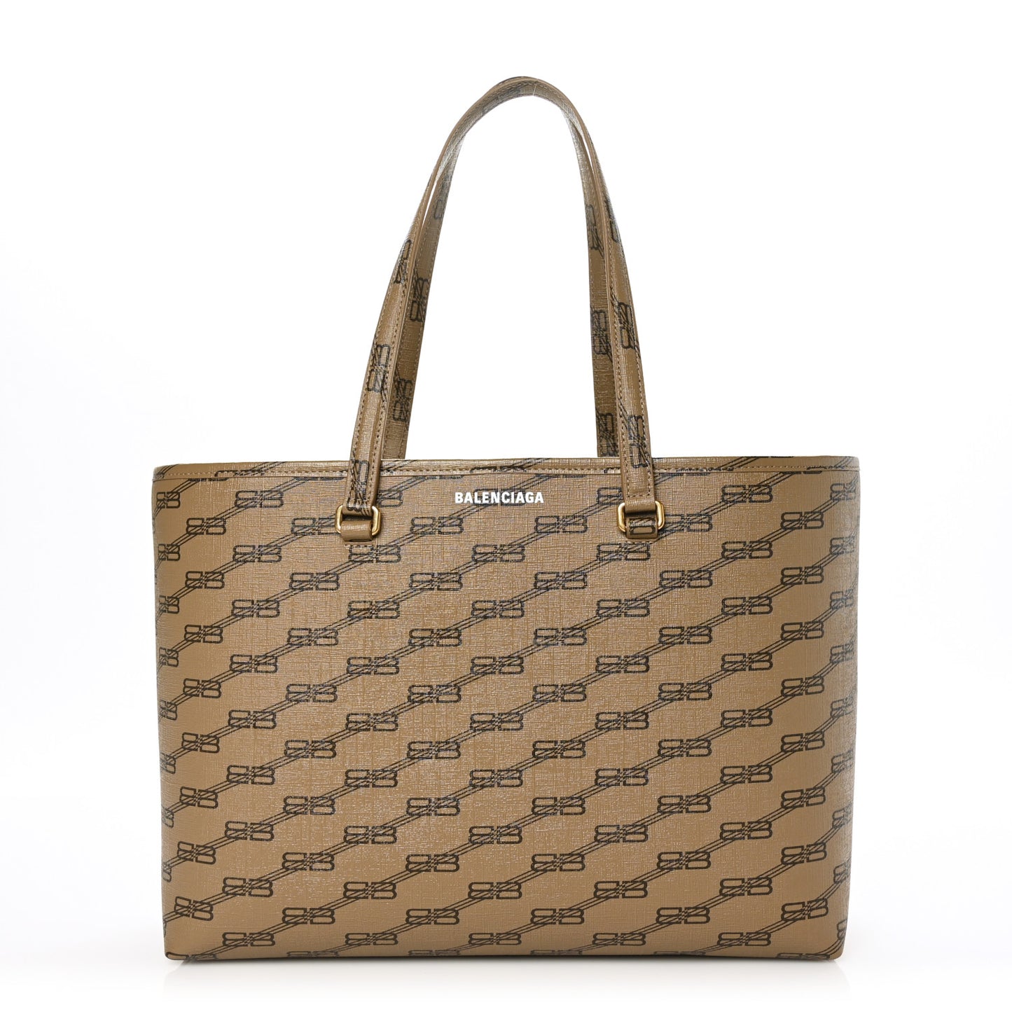 Coated Canvas BB Monogram Medium Signature East West Shopper Bag Beige Brown