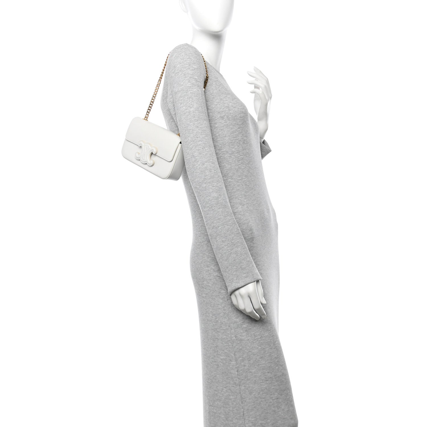 Celine Shiny Calfskin Cuir Triomphe Chain Shoulder Bag White 2 of 10