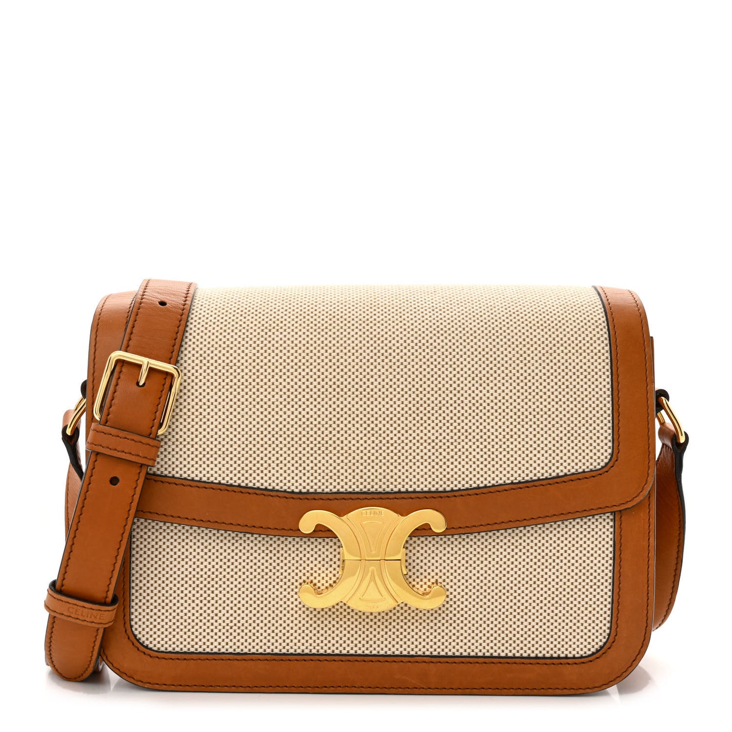 Textile Natural Calfskin Medium Triomphe Bag White Tan