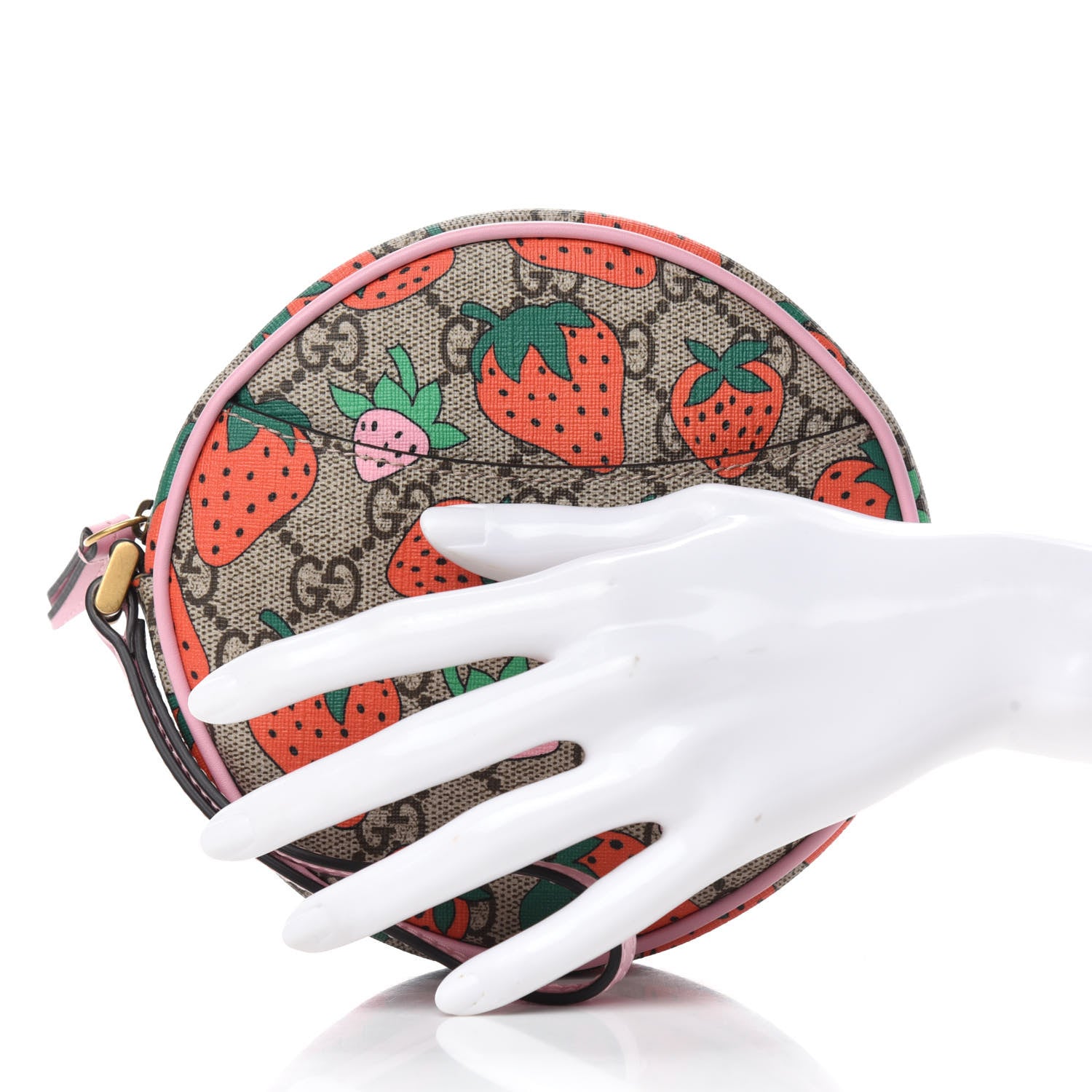 Gucci GG Supreme Monogram Strawberry Round Wrist Wallet 2 of 7