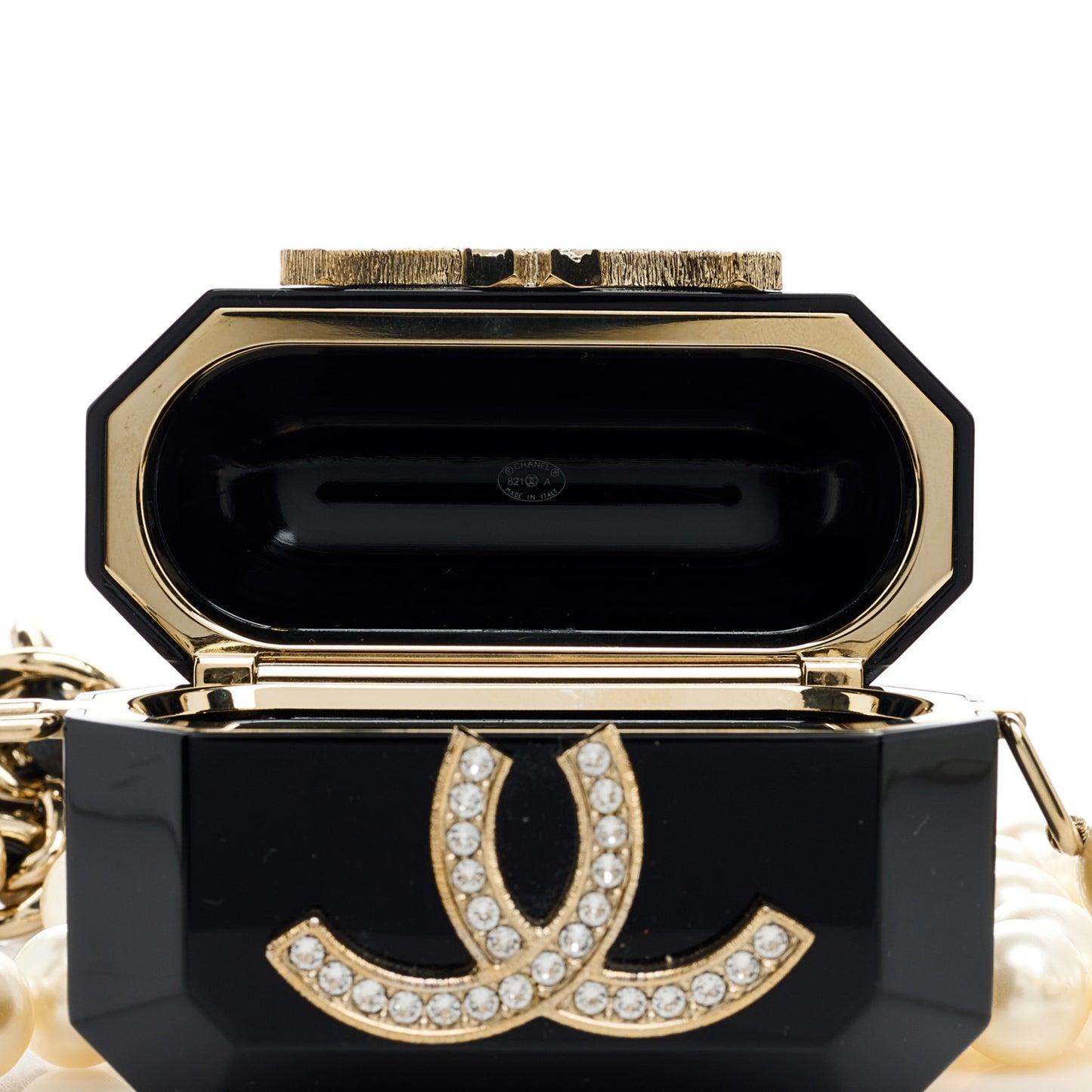 Resin Crystal Pearl Airpods Pro Holder Necklace Black Pearly White