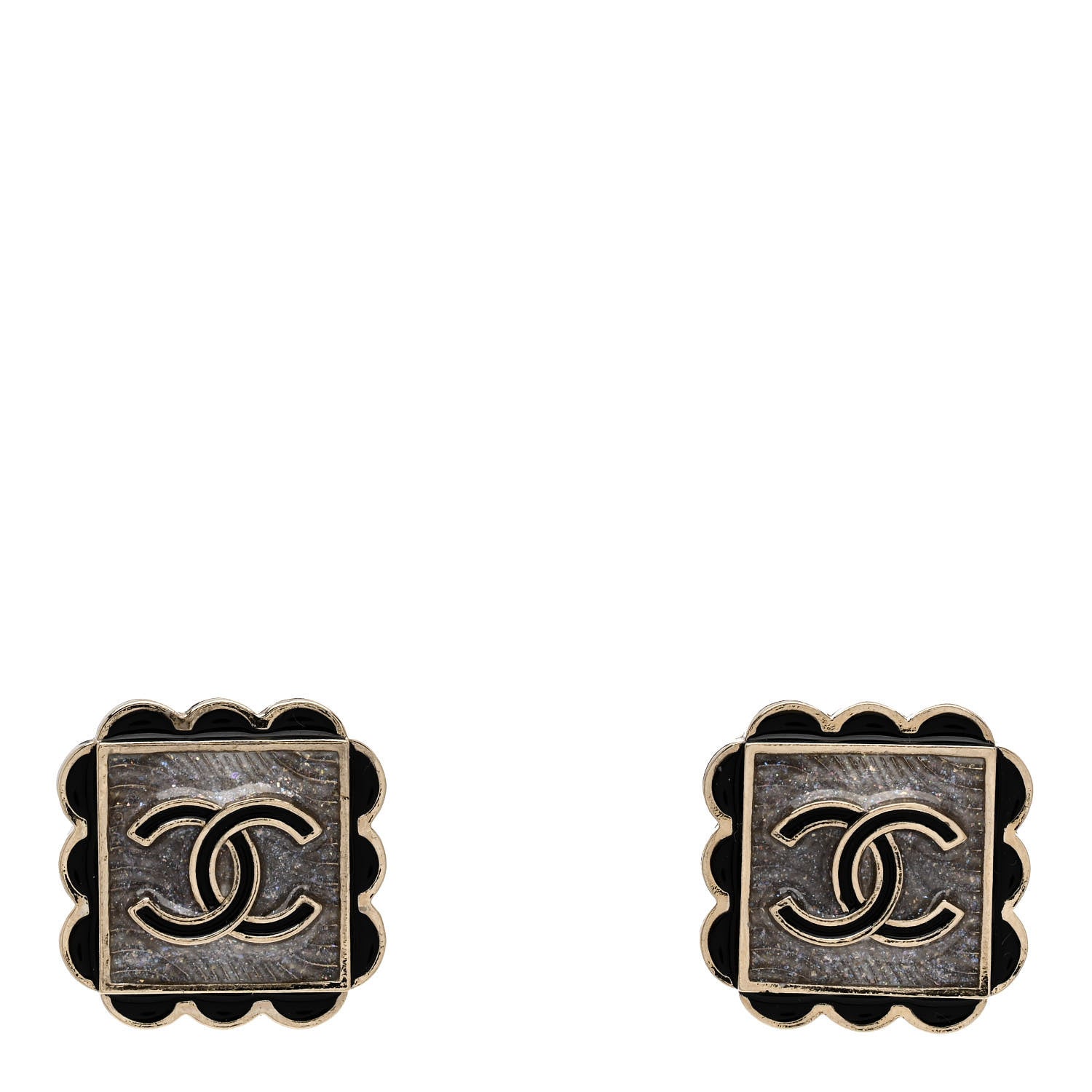 Chanel Metal Enamel CC Square Earrings Gold Black White 1 of 5