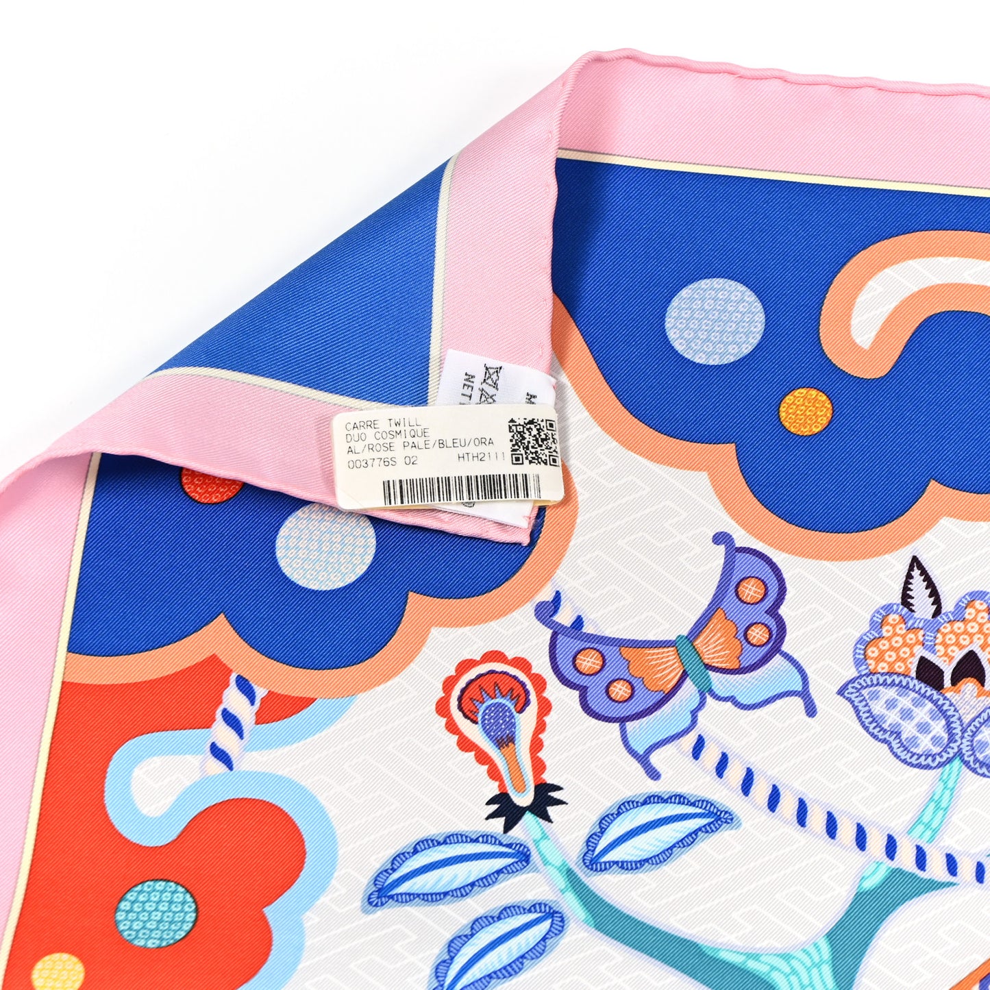 Silk Twill Duo Cosmique Scarf 90 Rose Pale Bleu Orange