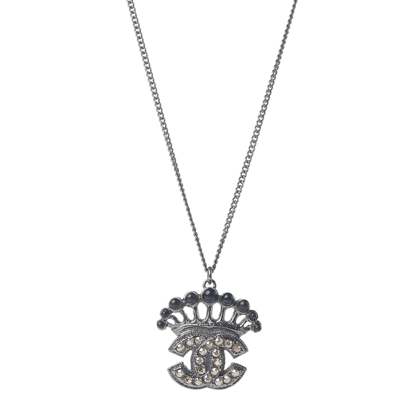 Crystal CC Crown Pendant Necklace Silver
