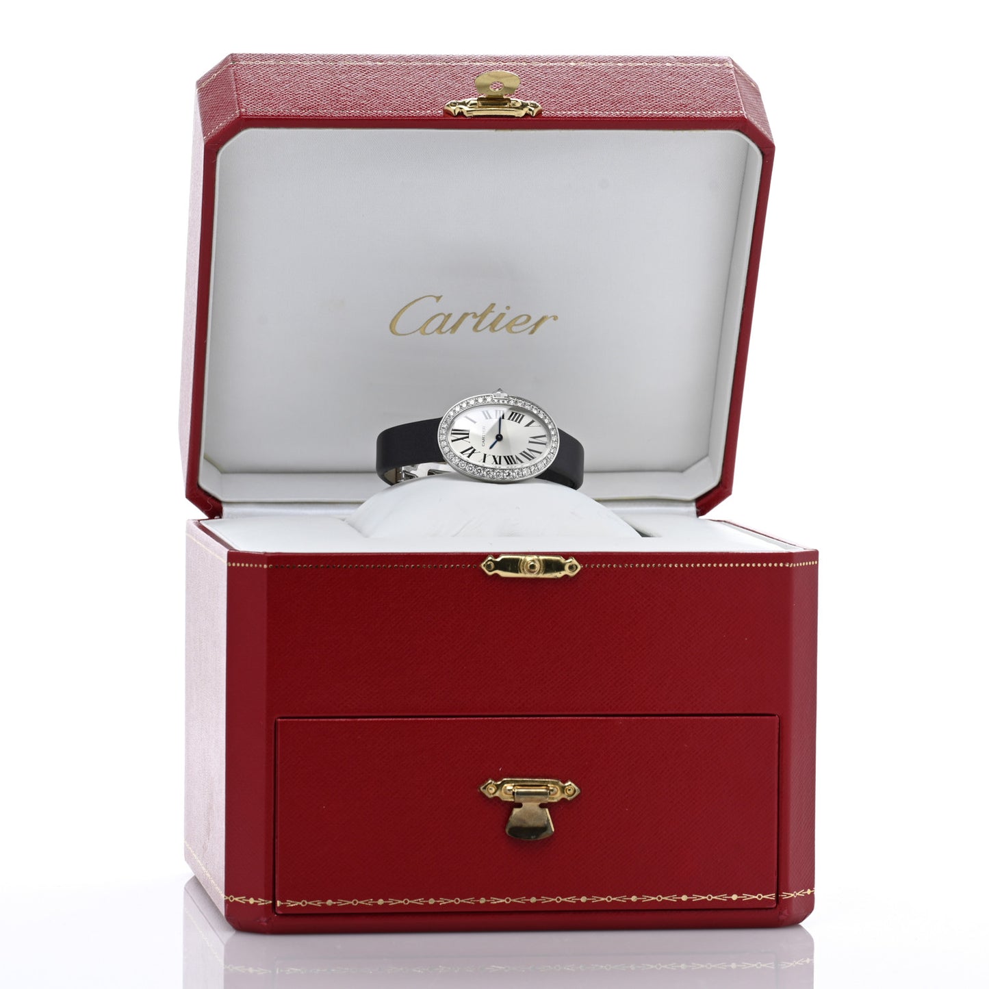 18K White Gold Calfskin Diamond Bezel 24mm Baignoire Quartz Watch