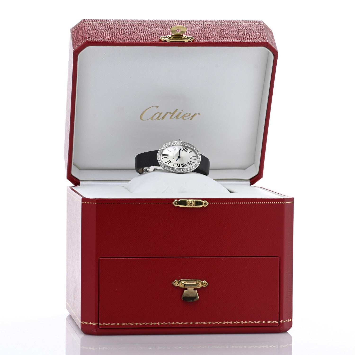 Cartier 18K White Gold Calfskin Diamond Bezel 24mm Baignoire Quartz Watch 5 of 5