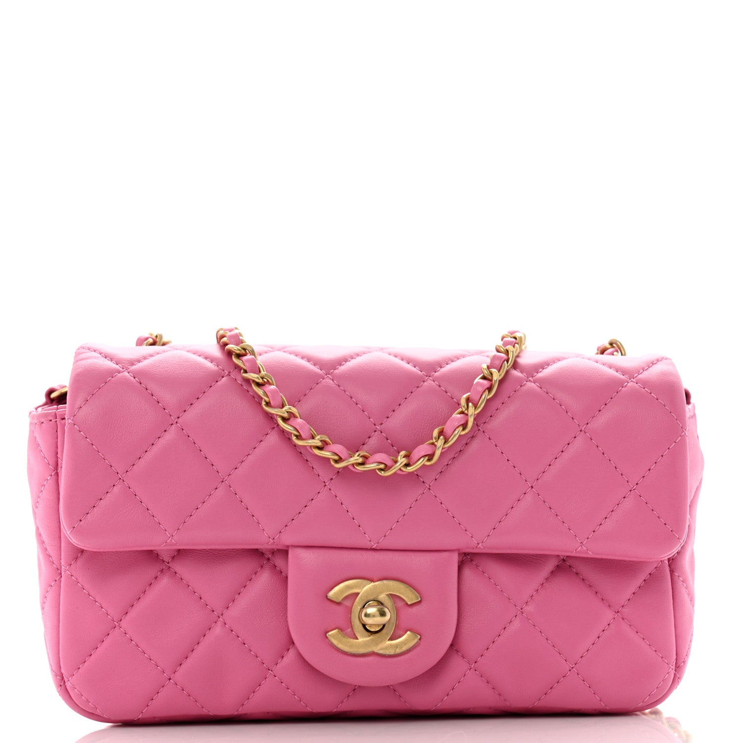 Chanel Lambskin Quilted Mini Rectangular Pearl Crush Flap Pink