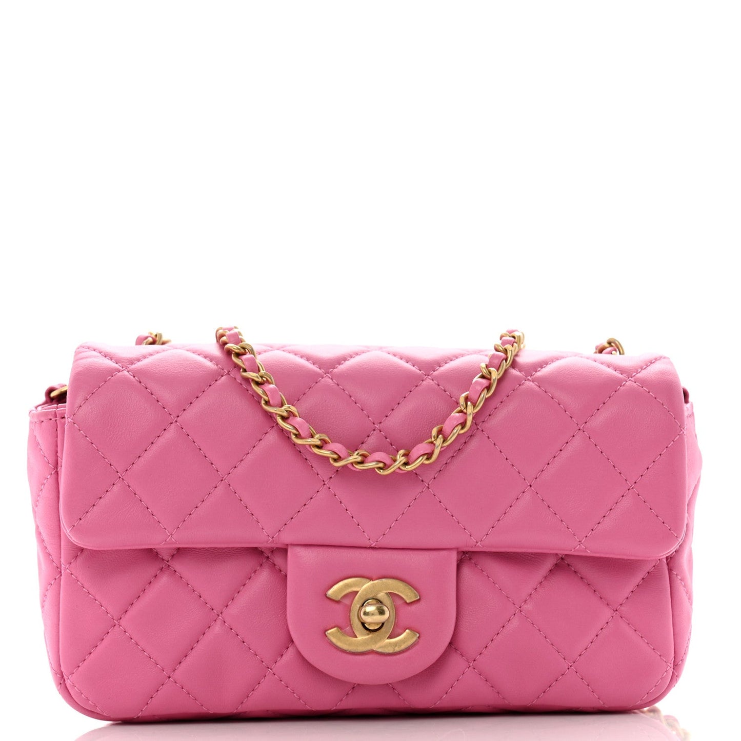 Lambskin Quilted Mini Rectangular Pearl Crush Flap Pink