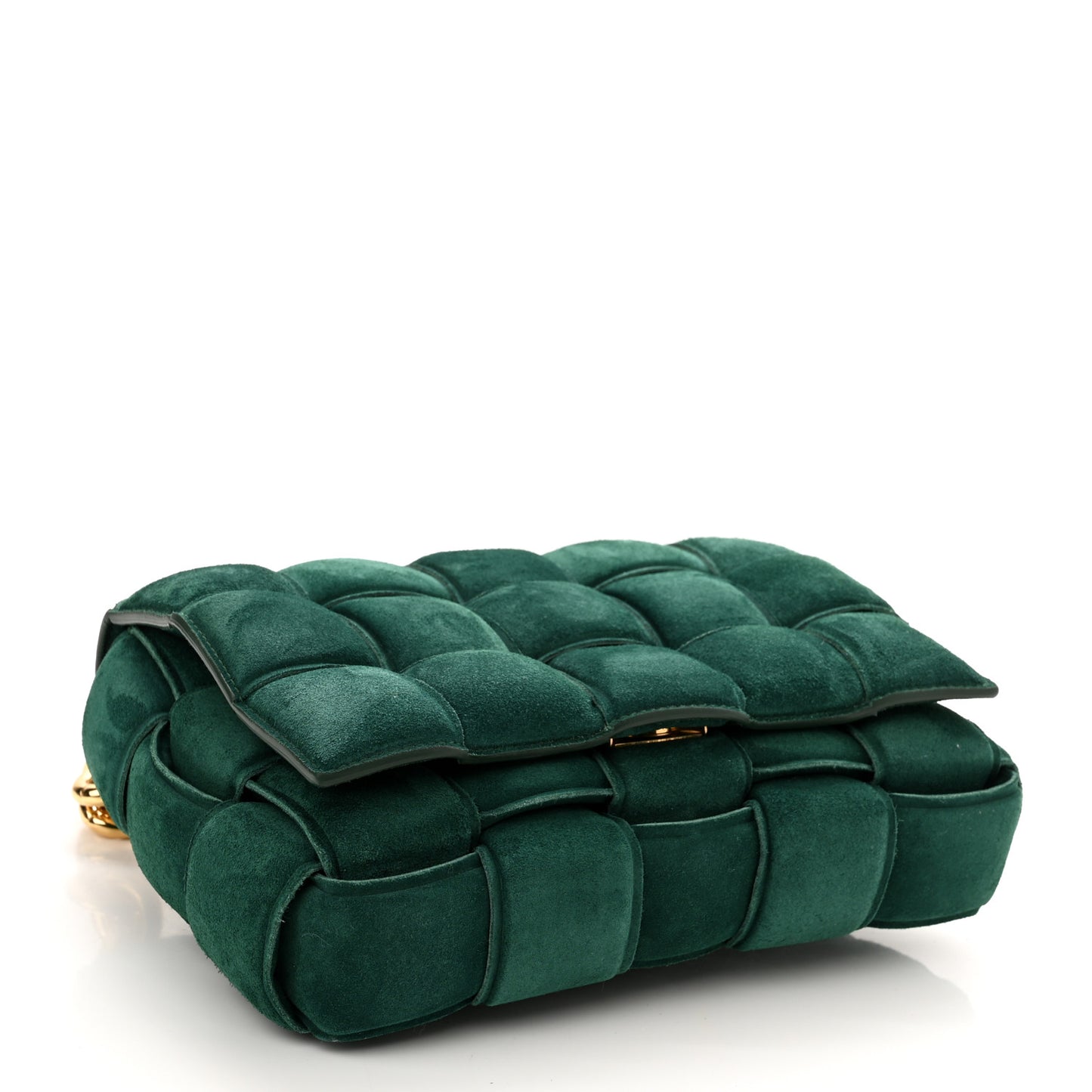 Suede Maxi Intrecciato Padded Chain Cassette Crossbody Bag Emerald Green