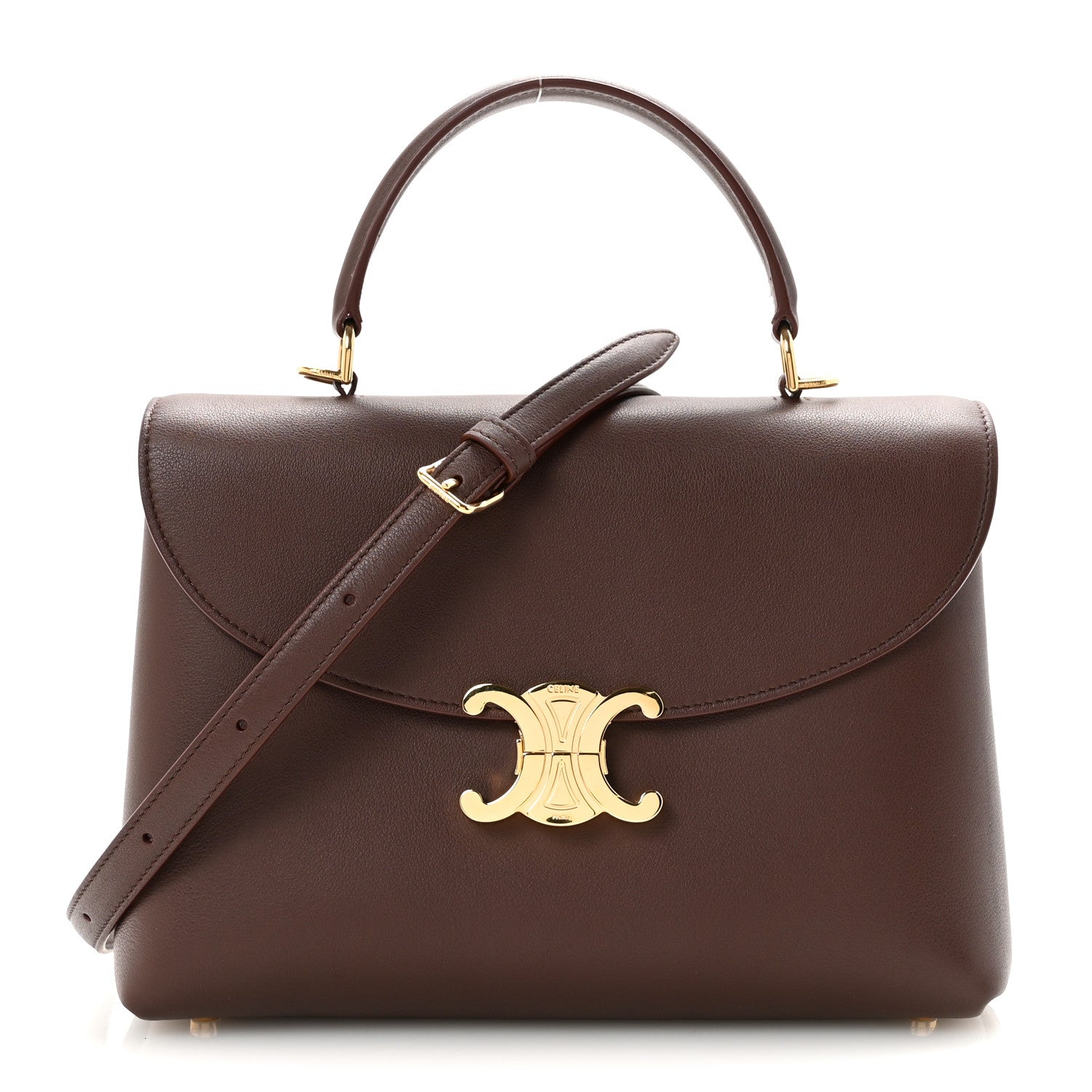 美品 OLD CELINE ダークブラウン Celine Supple Grained Calfskin Medium Nino Chestnut 1800878