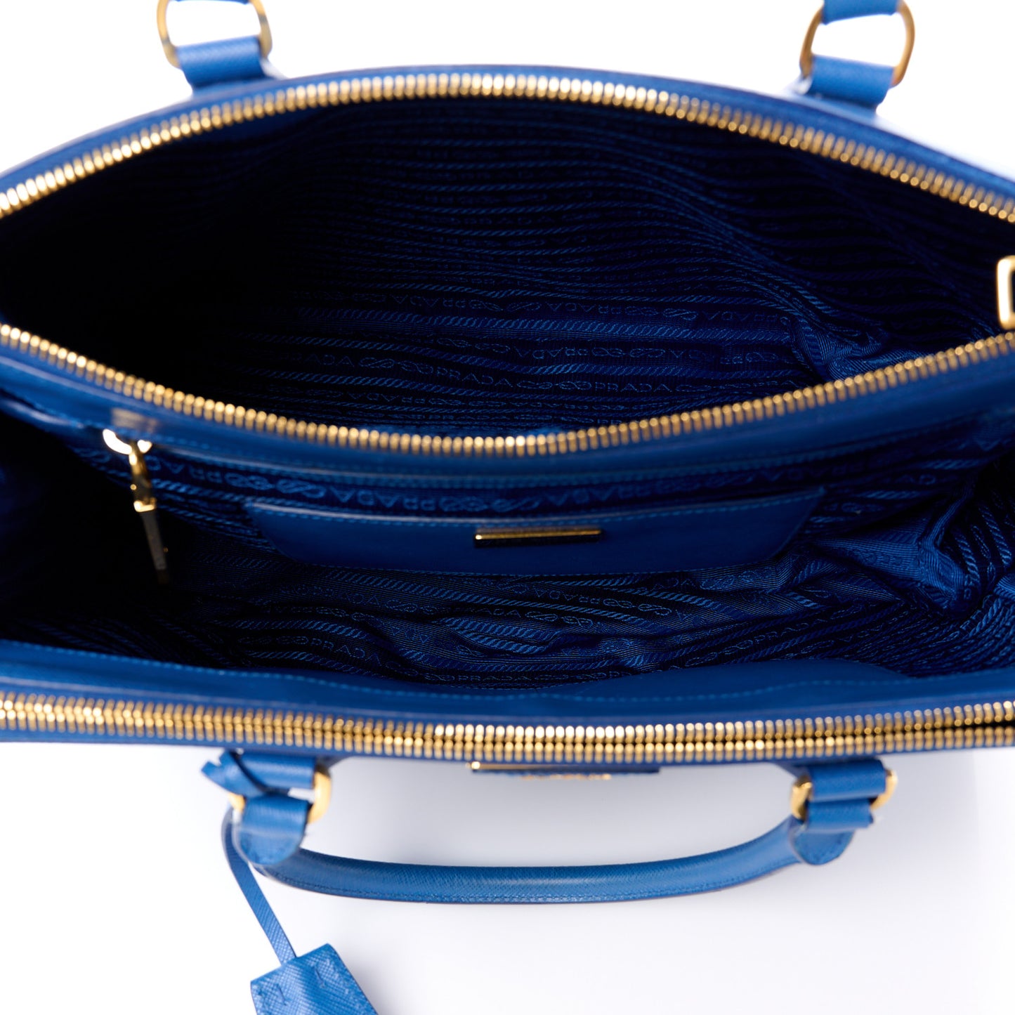 Saffiano Lux Medium Galleria Double Zip Tote Azzurro