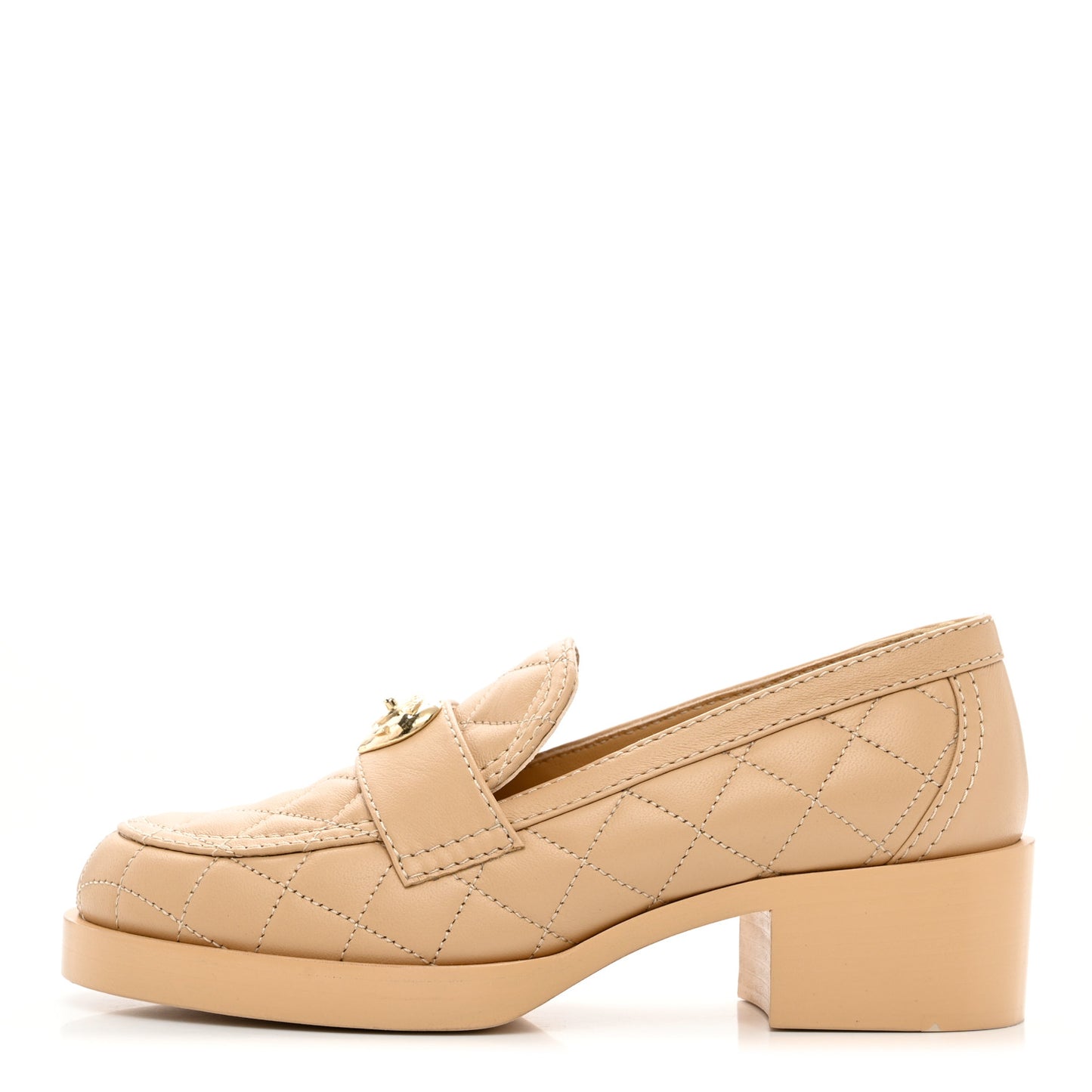 Lambskin Quilted CC Heart Loafers 36.5 Beige