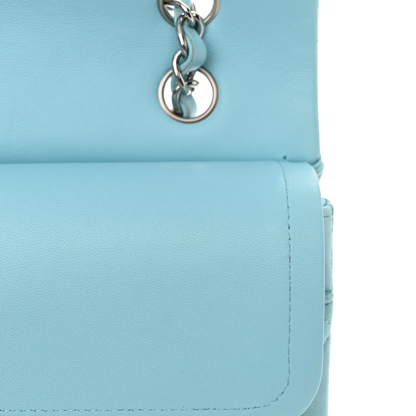 Lambskin Quilted Medium Double Flap Light Blue