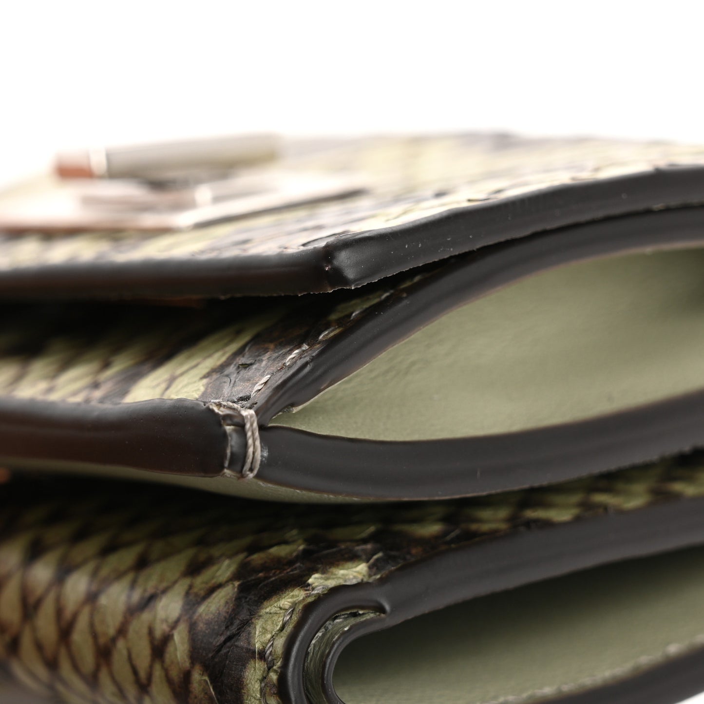 Elaphe Vitello Grace Python Print Micro Trifold Wallet Green Tea
