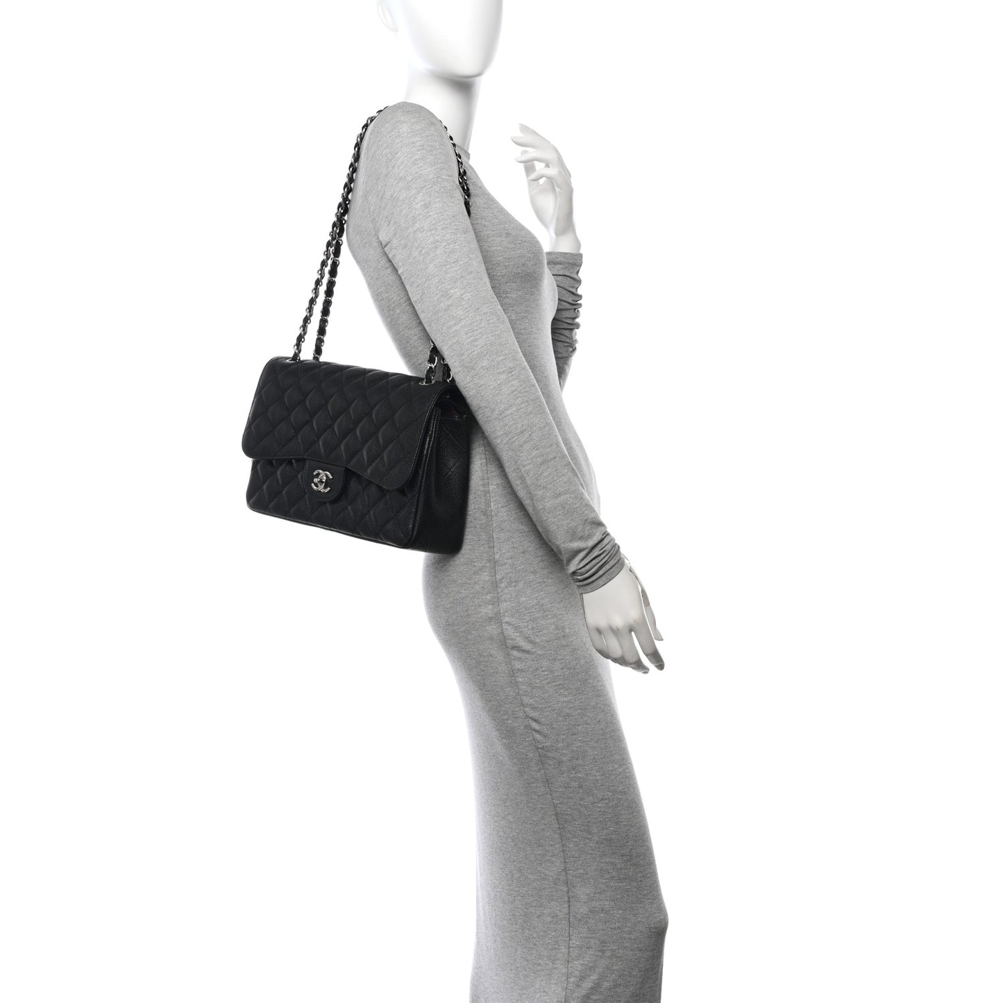 Caviar Quilted Jumbo Double Flap Black