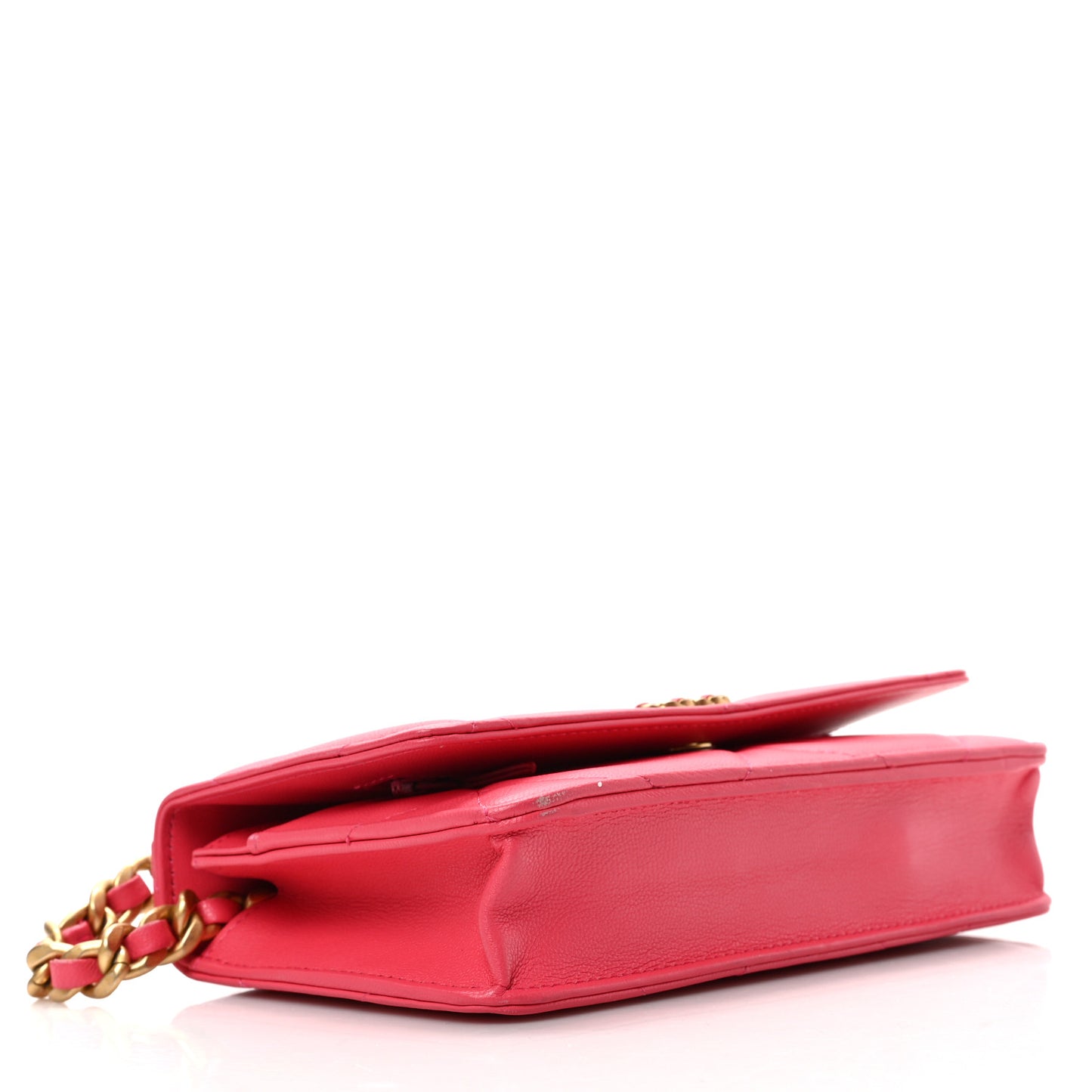 Lambskin Quilted Chanel 19 Wallet On Chain WOC Dark Pink