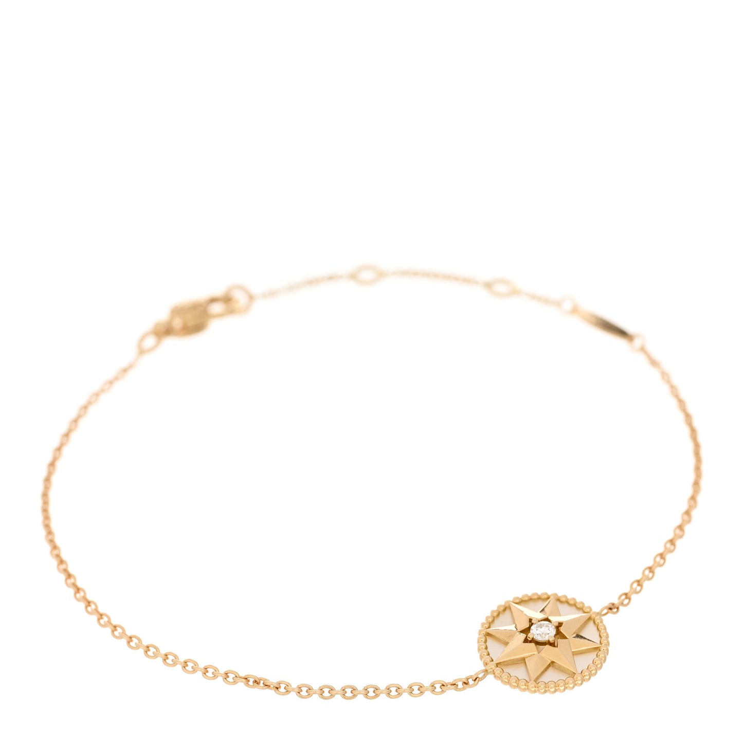 18K Yellow Gold Diamond Mother of Pearl Rose Des Vents Bracelet