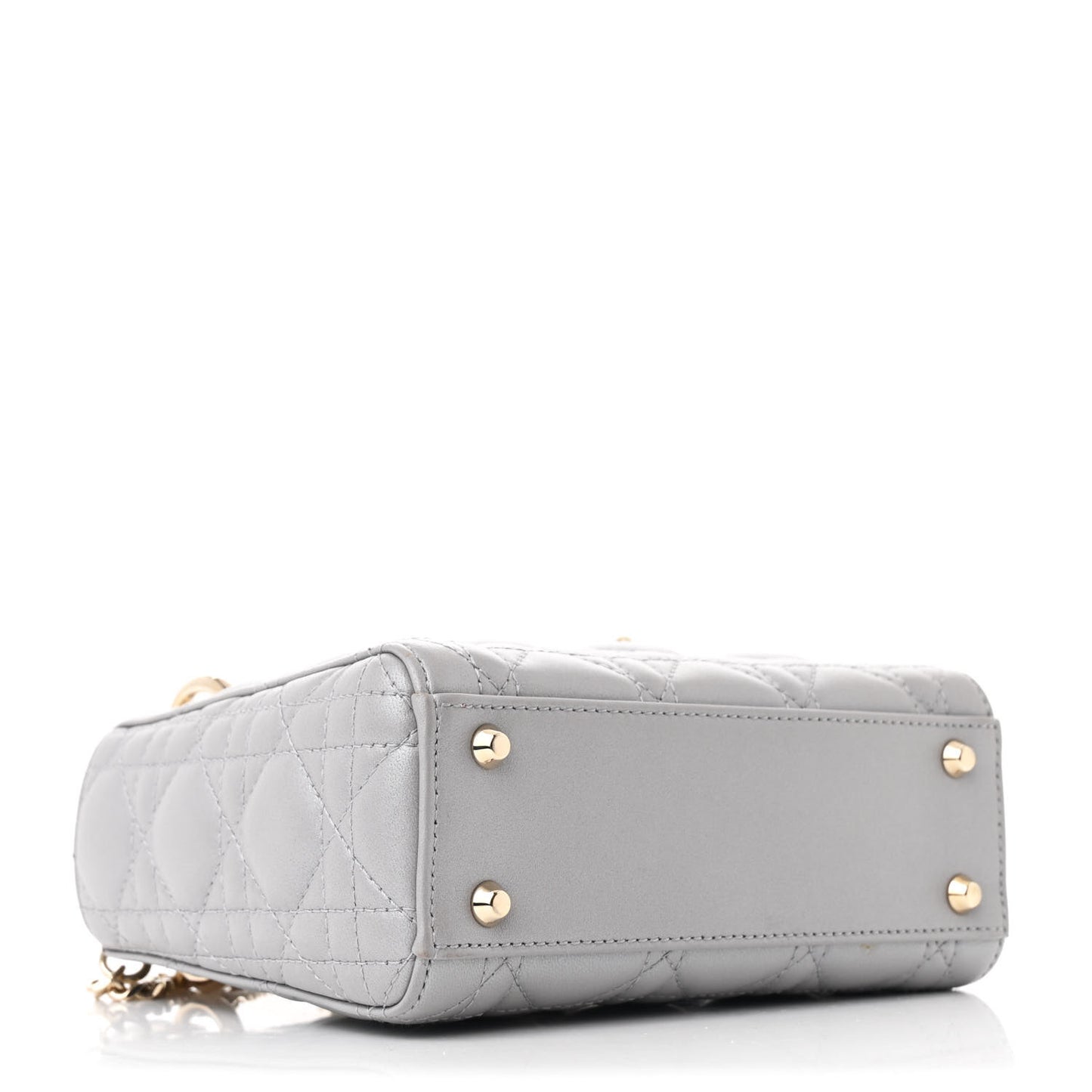 Metallic Lambskin Cannage Mini Lady Dior Grey