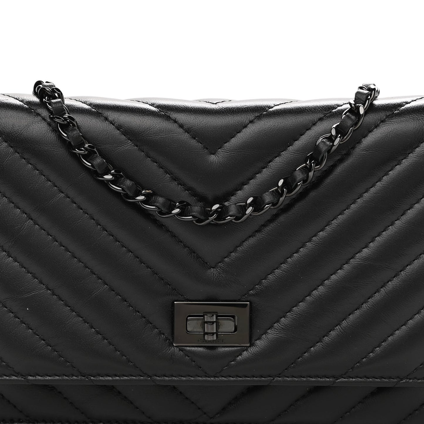 Aged Calfskin Chevron Quilted Reissue Wallet On Chain WOC So Black