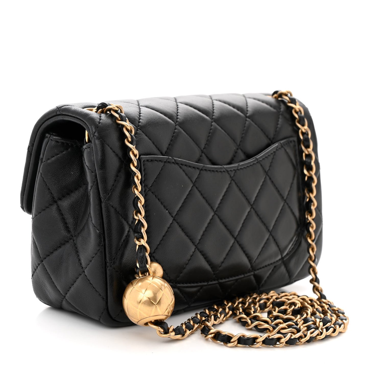 Lambskin Quilted Mini Rectangular Pearl Crush Flap Black