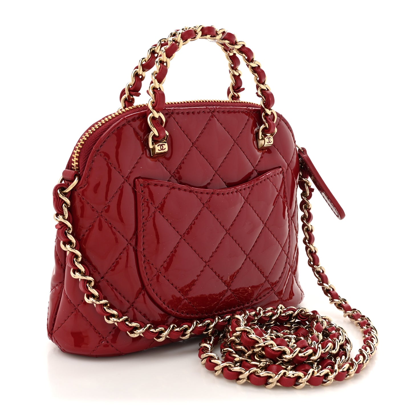 Patent Calfskin Quilted Shiny Coco Clutch With Chain Red