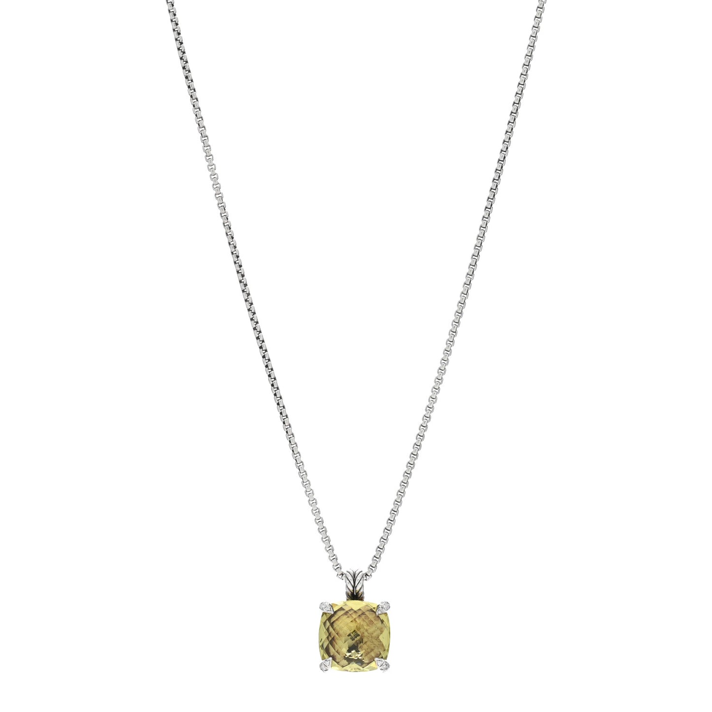 Sterling Silver Diamond Lemon Citrine 14mm Chatelaine Pendant Necklace