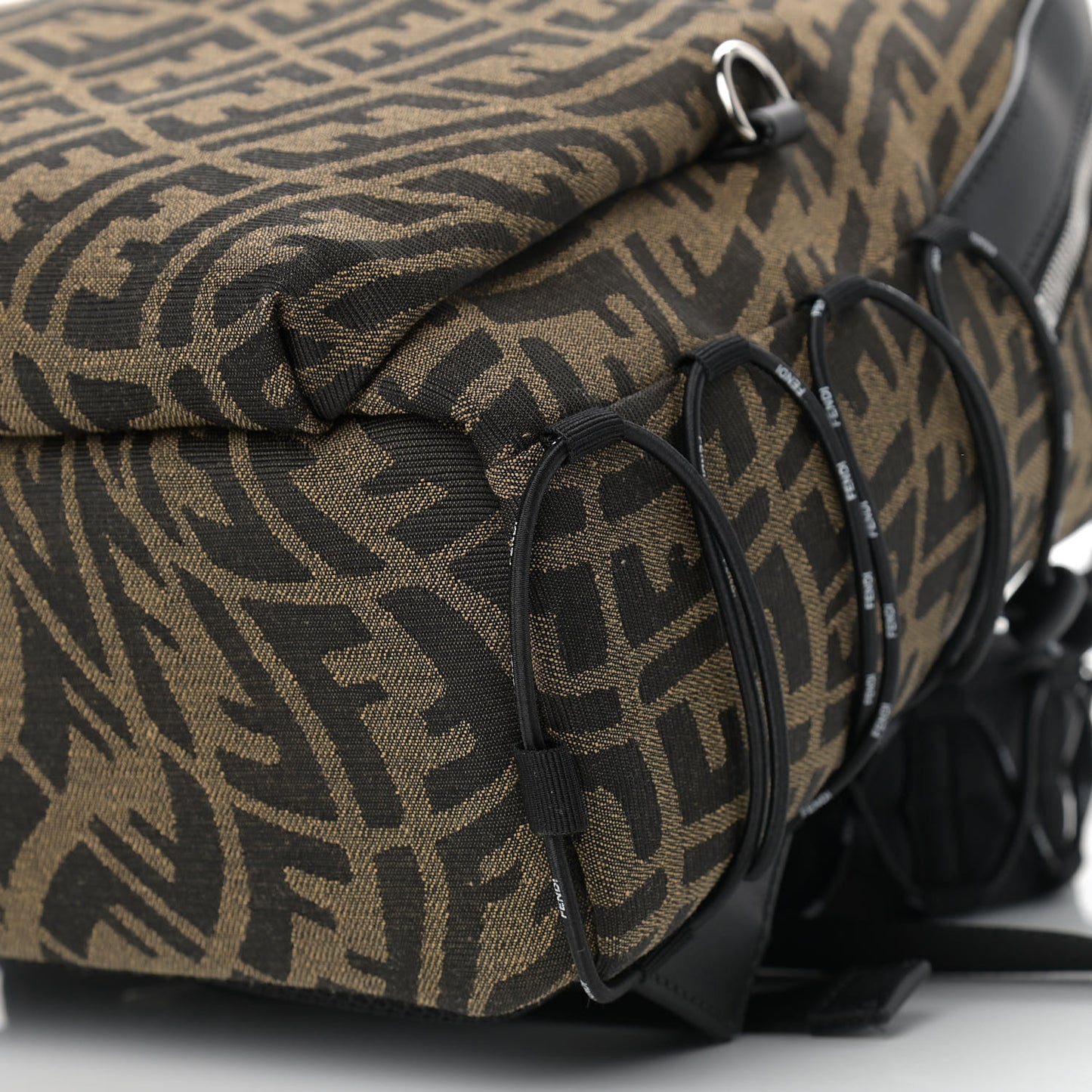 X SARAH COLEMAN Fabric Jacquard Vitello Grace Light Woven Lanyard FF Vertigo Pouch Pocket Backpack Tobacco Moro Black